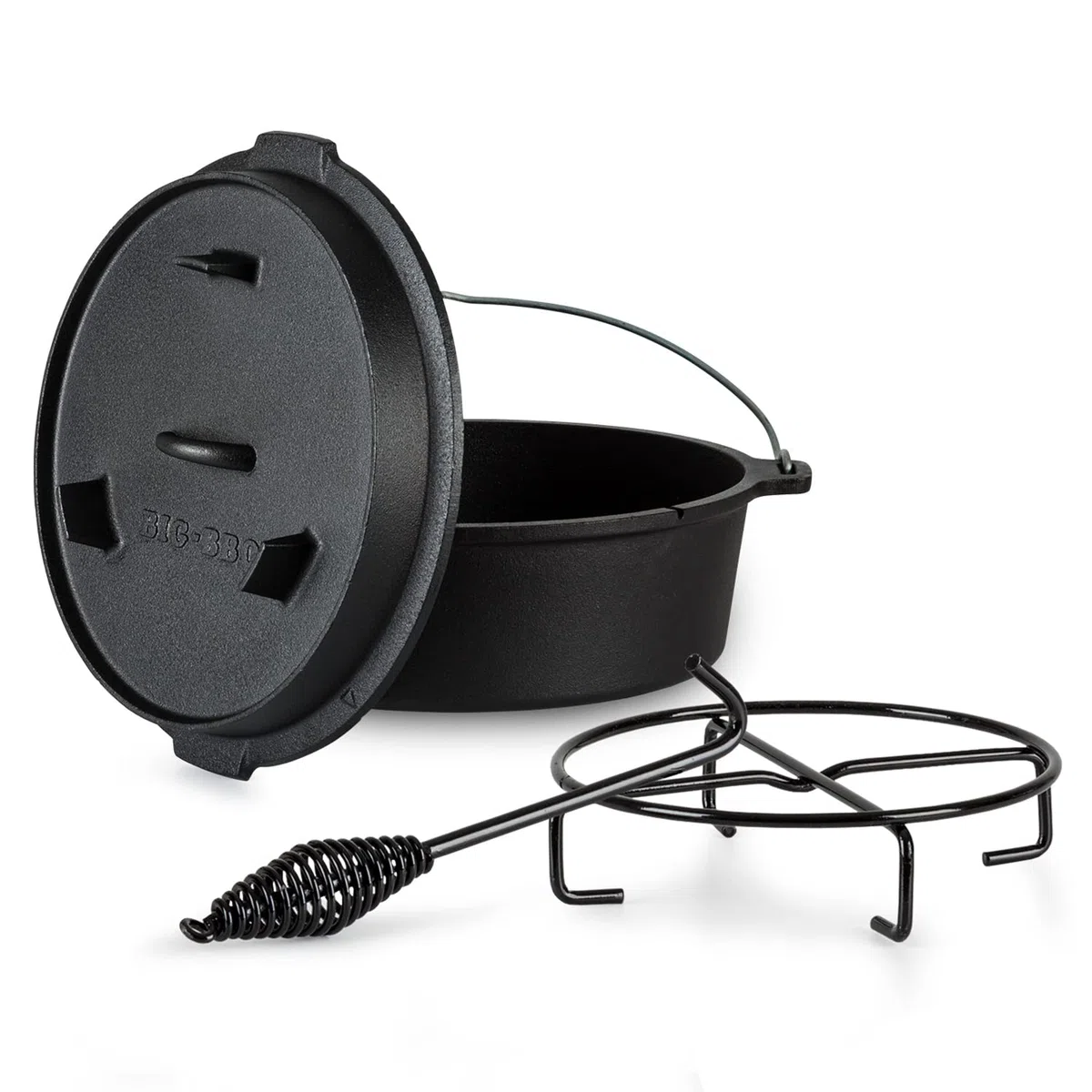 Big-BBQ - Cacerola de acero fundido, hierro fundido, negro, 12er - 9.0qt