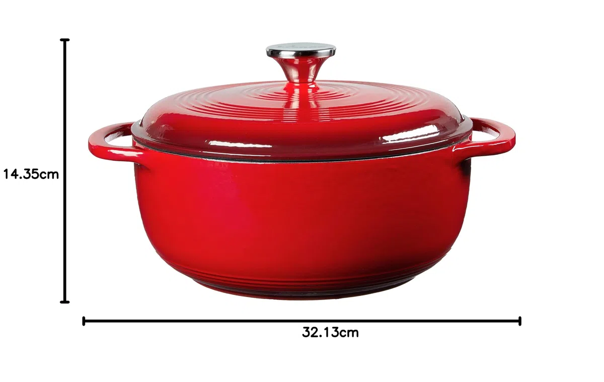 Lodge 4,35 litros/4,6 cuartos de galón, hierro fundido/porcelana esmaltada, horno holandés/cazuela, color rojo