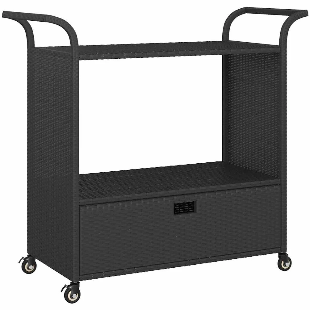 vidaXL Carrito de Bar con Cajón Carro Servicio Cocina Jardín Patio Terraza Balcón Rodante Almacenaje Comida Bebida Ratán Sintético Negro 100x45x97 cm