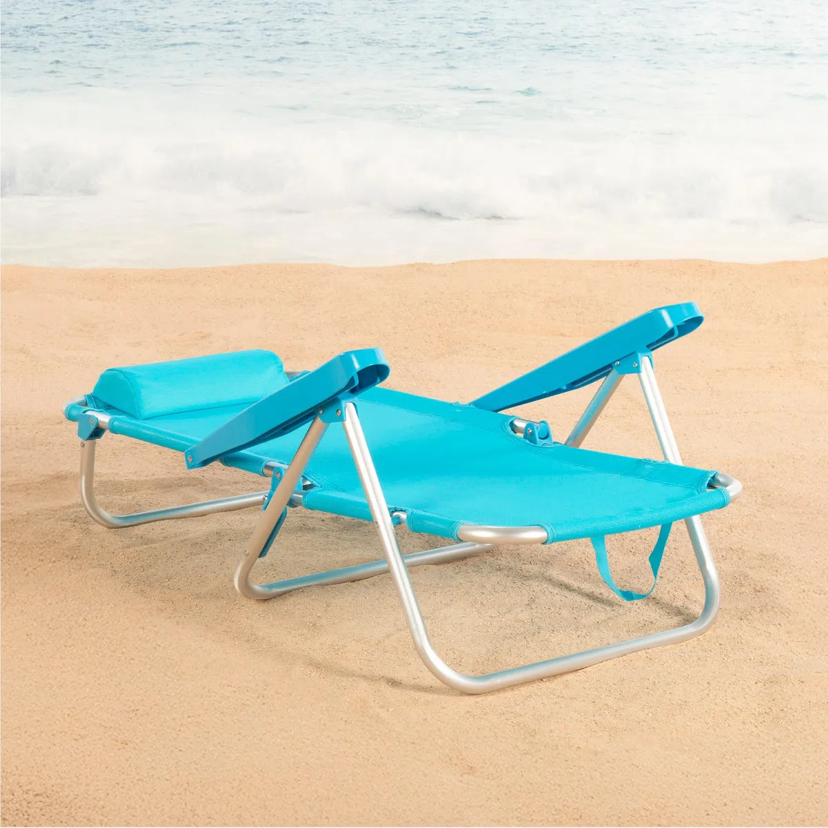 AKTIVE Silla de Playa Plegable, Multiposición, 5 Posiciones, Textileno y Aluminio, Azul, 48x46x84 cm, 110 kg, Respaldo Alto Acolchado