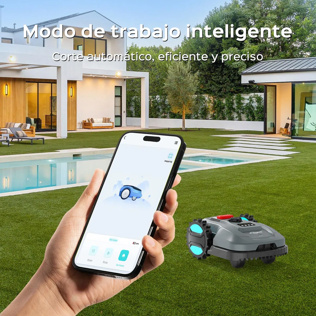 YARDCARE E400 Robot Cortacesped con Control App,hasta 400m²，Altura de Corte de 20 a 60 mm, Sensor de Lluvia, Robot Cortacésped 18 cm de Ancho de Corte,Menos de 60 dB