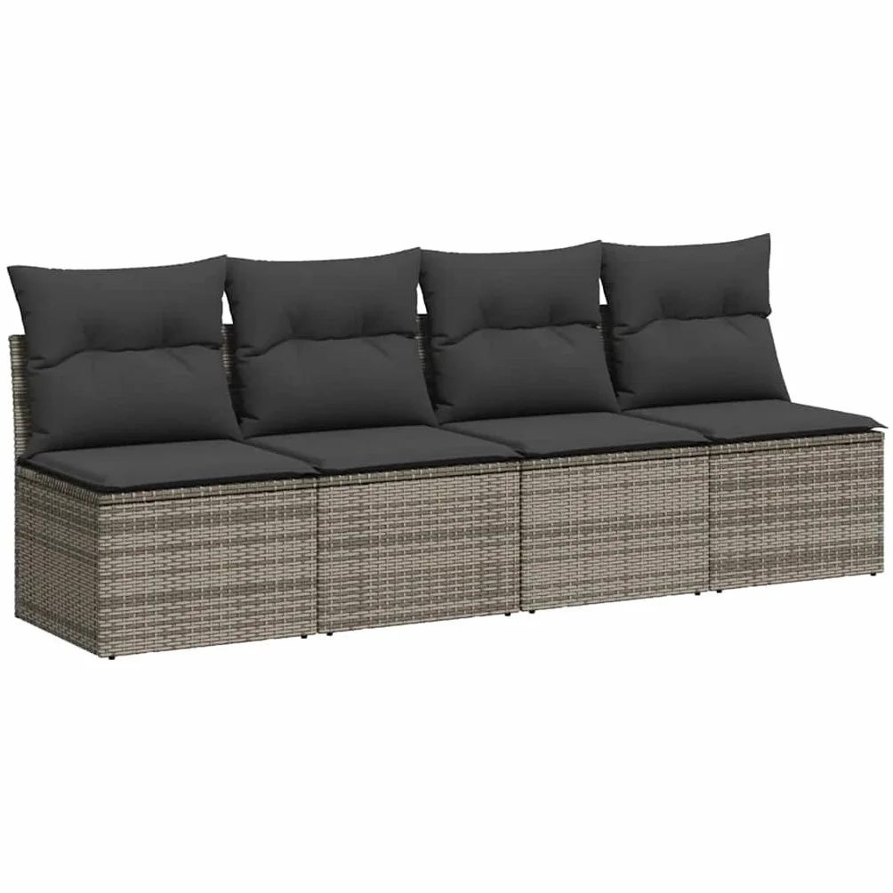vidaXL Sofá de Jardín con Cojines 4 Plazas, Asiento Exterior, Sofá Descanso, Mueble para Patio Terraza Balcón, Ratán Sintético Gris