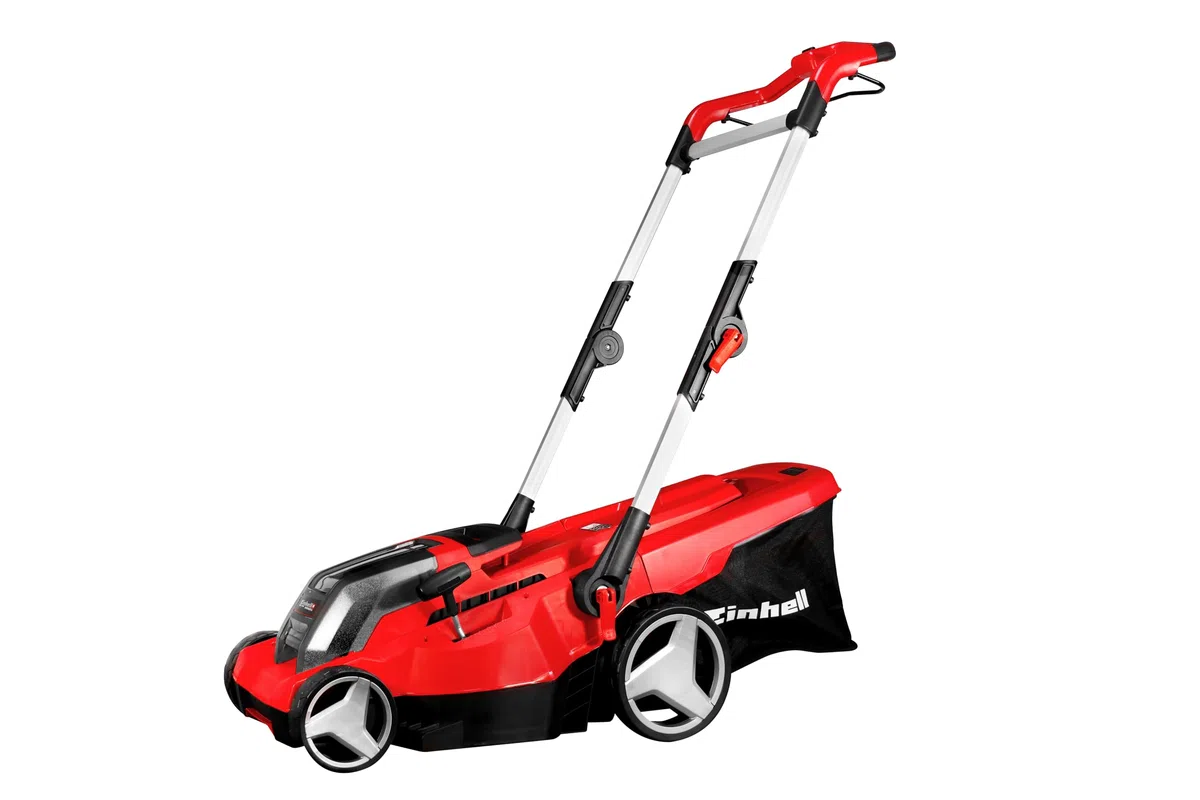 Einhell Cortacésped a batería - GE-CM 36/37 Li-Solo Power X-Change. iones de litio, ajuste de altura de corte central de 6 niveles 25-75 mm, cesta de recogida de hierba de 45 l. Sin batería y cargador