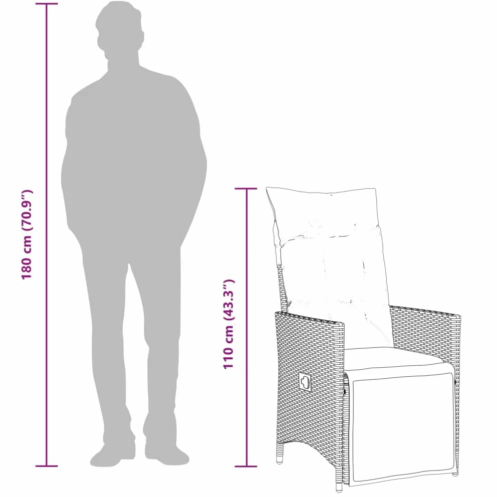 vidaXL Sillones reclinable jardín Cojines 2 uds ratán sintético Negro