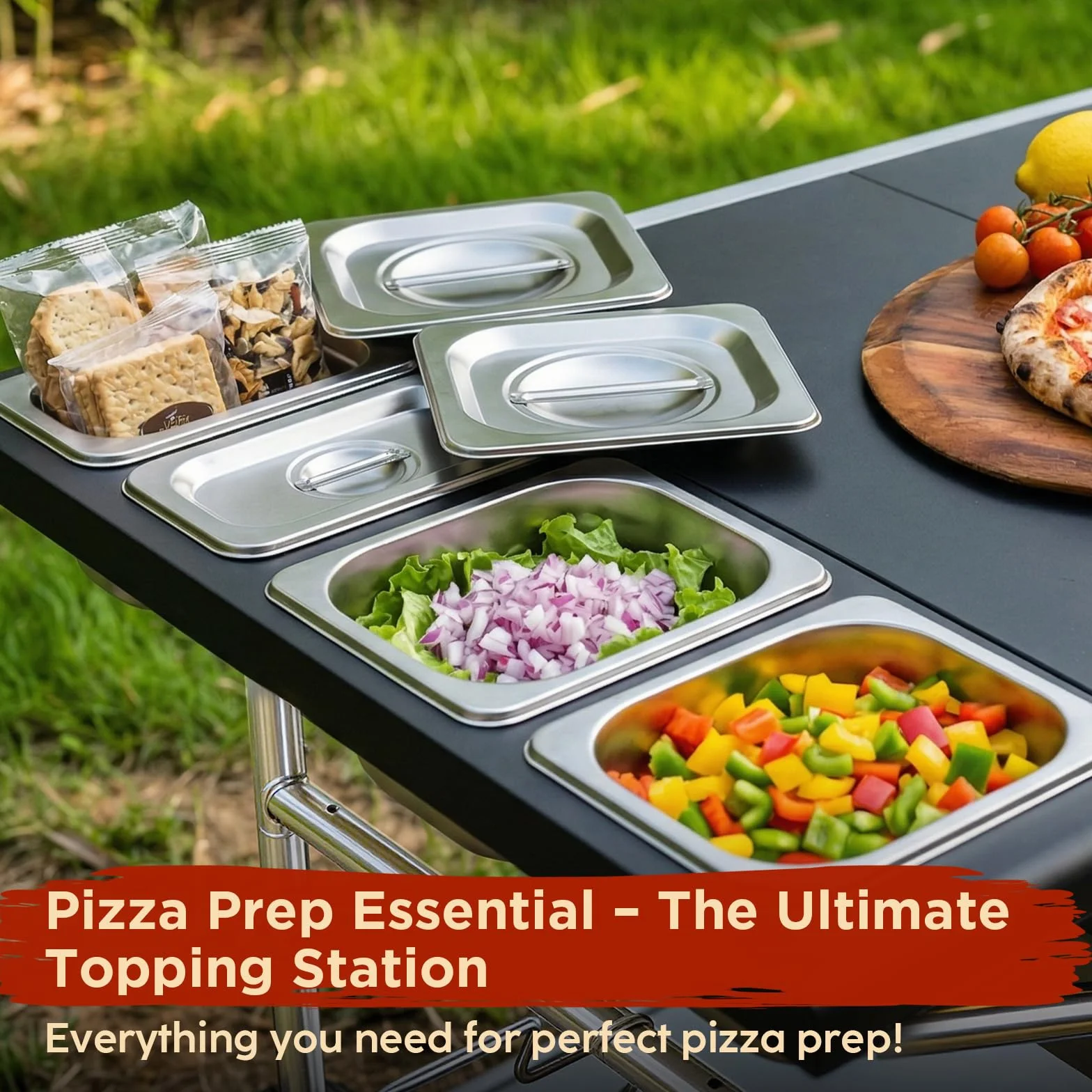 Denmay 128 x 66 x 78 cm carro de barbacoa para Weber Q Serie, Ninja Woodfire, horno de pizza, parrilla de mesa, horno para pizza, carrito de servir con gran superficie de trabajo, mesa de barbacoa al