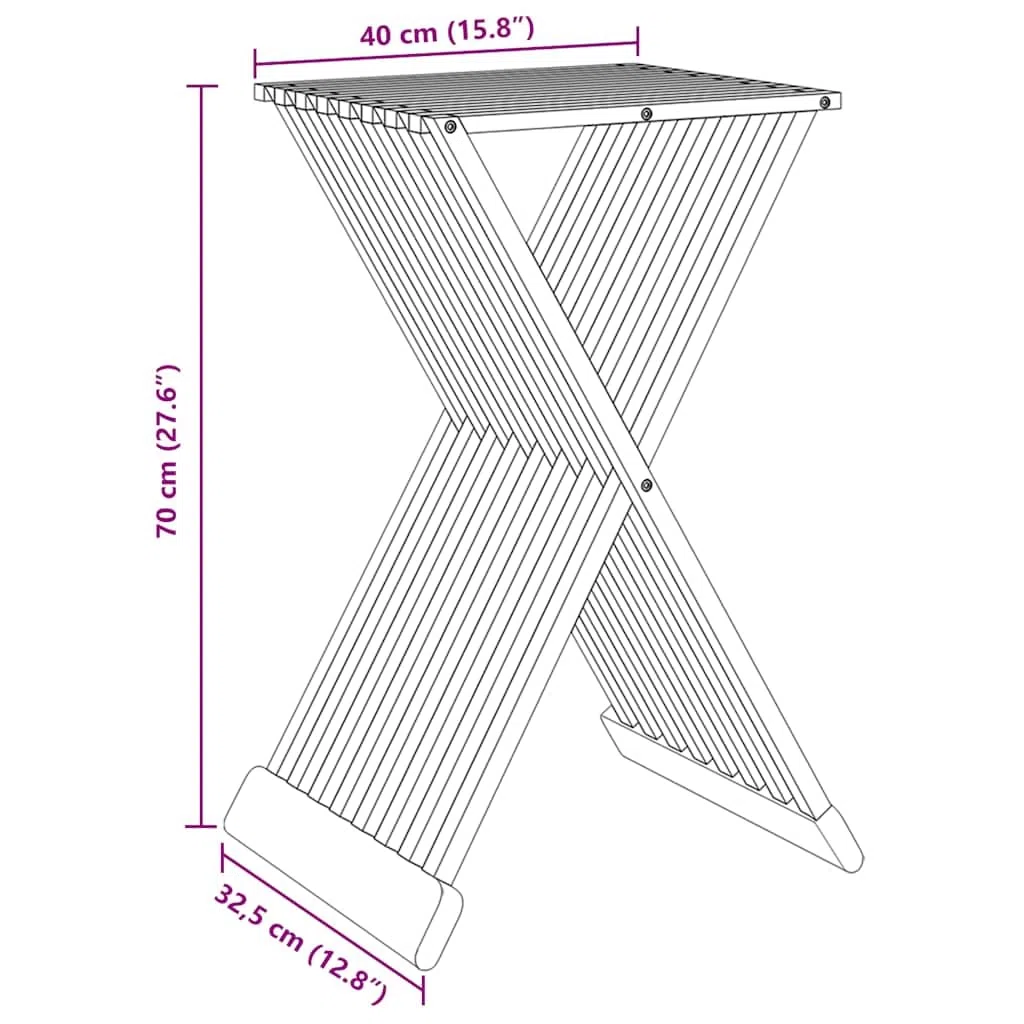vidaXL Taburete Plegable Madera Maciza de Teca 40x32,5x70 cm