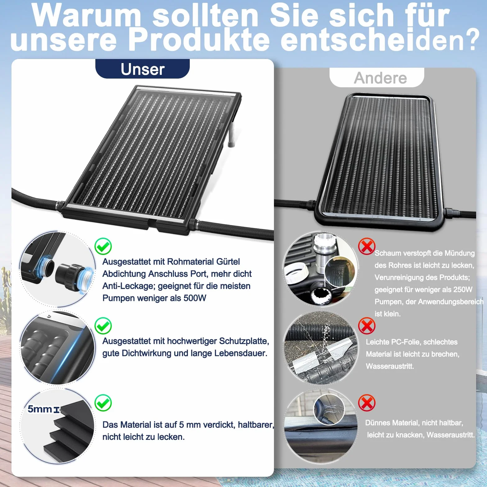 LZQ Calefacción solar para piscina, panel solar, color negro, 15 l, capacidad de agua, para piscina, jardín, ducha, agua caliente
