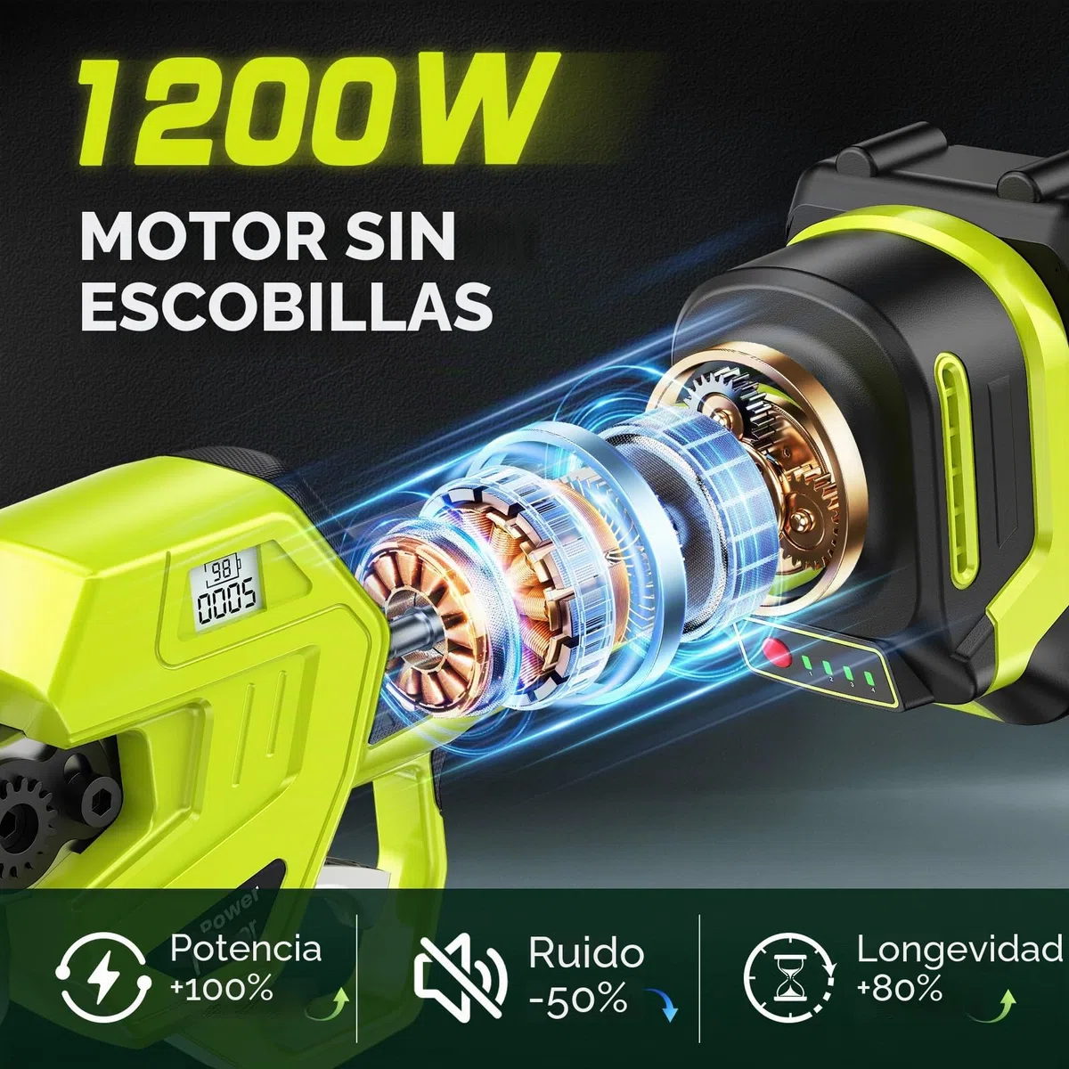 Tijeras de Podar Electricas, 60mm Tijeras de Podar Bateria 4000 mAh, 1200W Motor sin Escobillas, Hoja SK7, 4 Tamaños de Apertura 35-70mm, Profesional Tijeras de Podar para Huertos, Jardines, Granjas