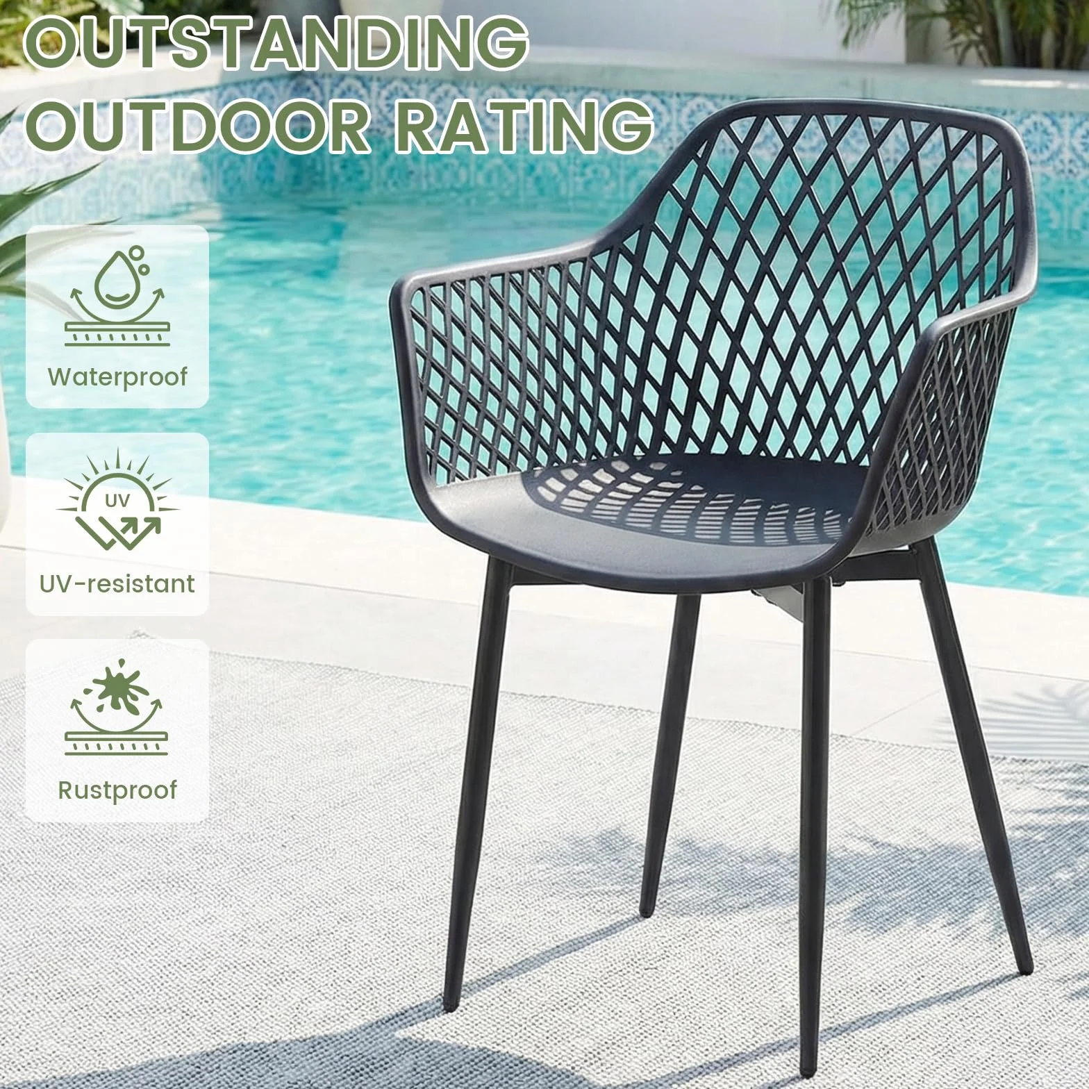 buybyroom Sillas Terraza Exterior, Juego de 6 Sillas Jardin Exterior con Reposabrazos, Patas de Metal y Respaldo de Plástico Ergonómico, para Jardín,Terraza,Balcón,Reuniones,Salón,Comedor,Negras