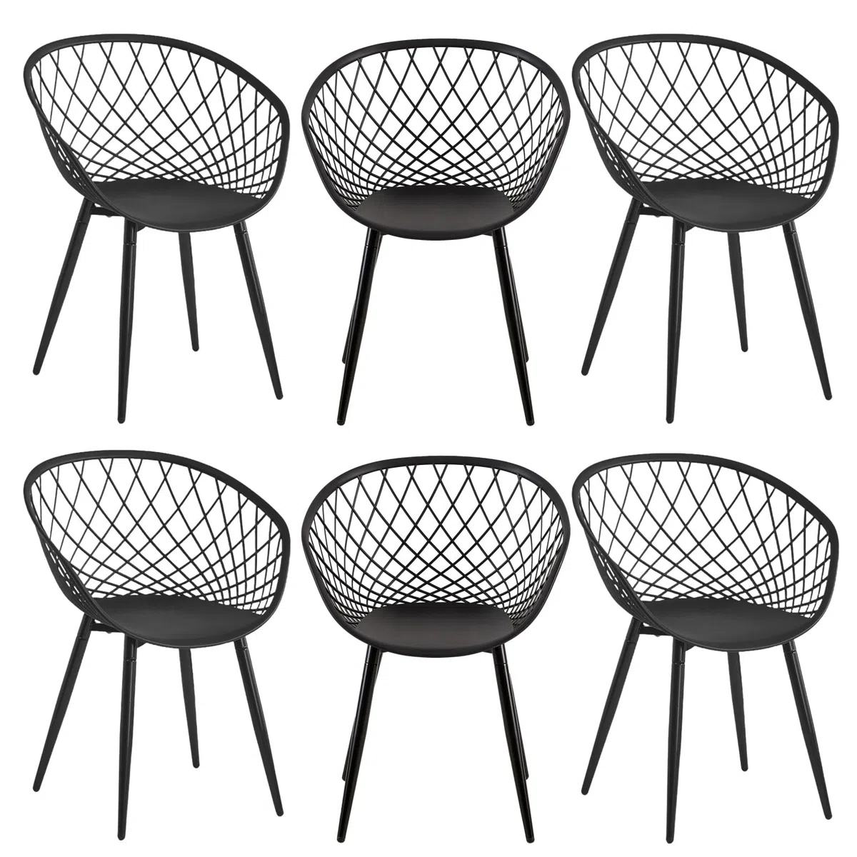 Juego de 6 sillas de jardín, sillas de jardín con reposabrazos, sillas de plástico con respaldo y patas de metal, muebles de terraza, muebles de balcón