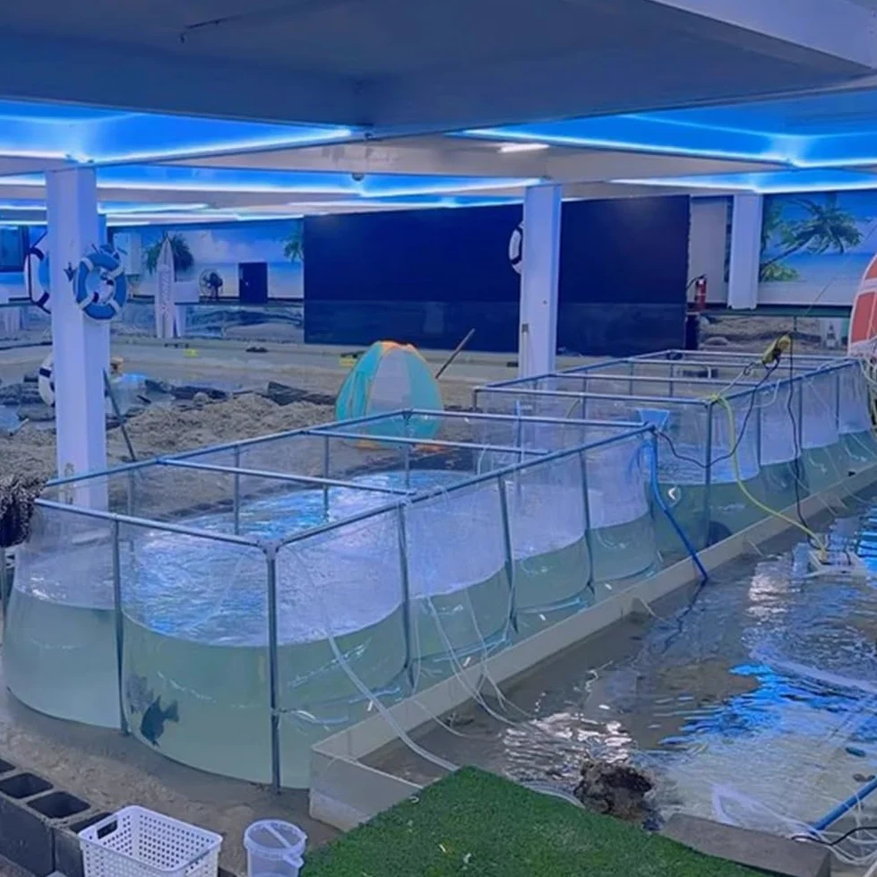 Estanque de piscina para acuario con panel de visualización transparente y válvula de drenaje, estanque de peces de lona de PVC con marco, para estanques, peceras, koi, peces de colores y exhibiciones