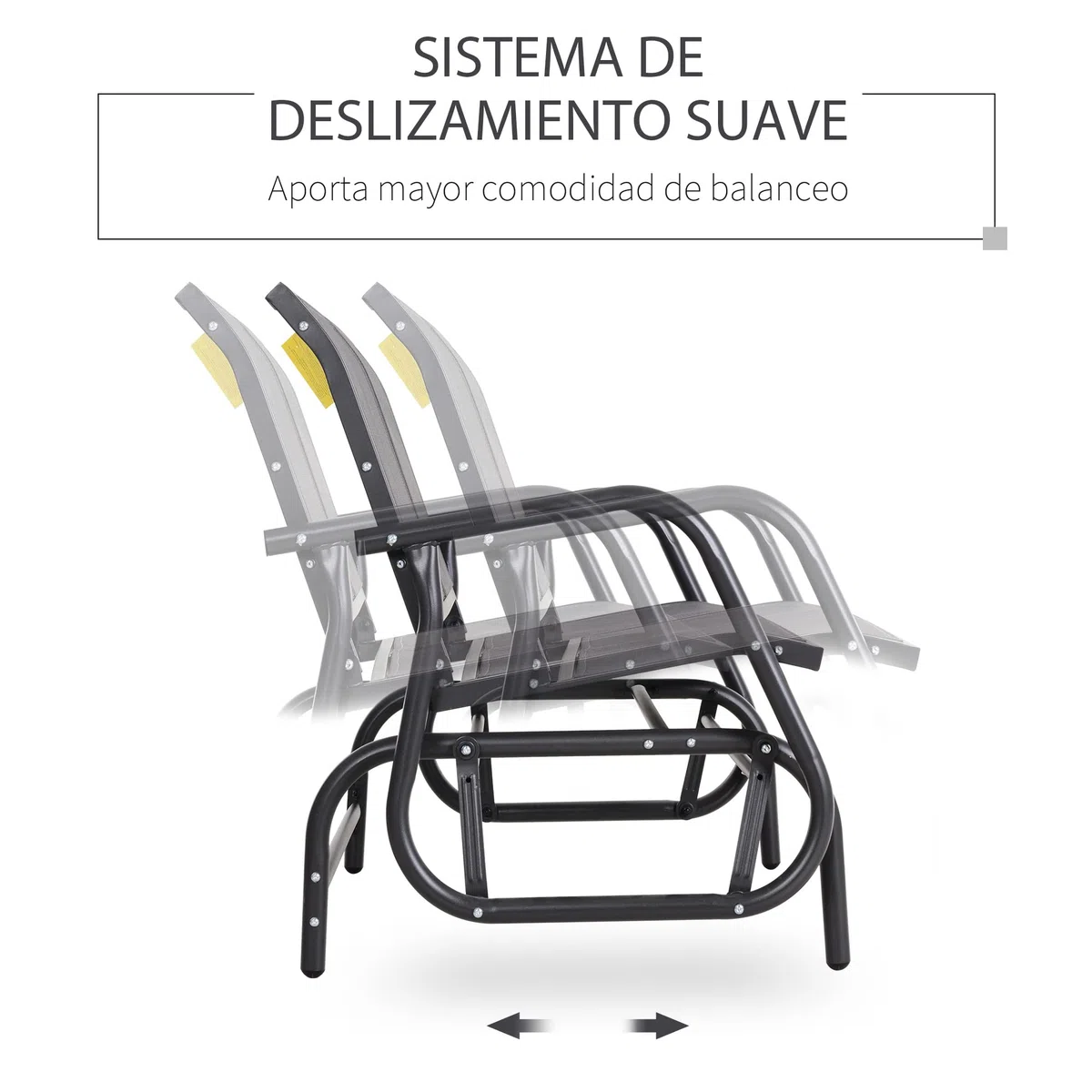 Outsunny Banco Balancín de 2 Plazas Silla Mecedora de Jardín Tubo de Metal y Tela Texteline Transpirable para Exterior Carga Máx. 200 kg 120x70x85 cm Gris