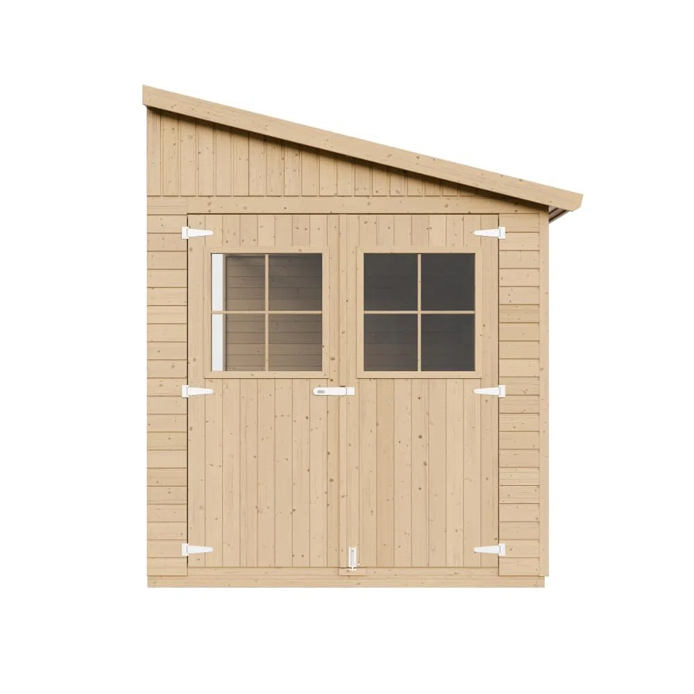 Cobertizo de Madera para jardín SIN Pared Lateral- con Suelo TRATADO – H243x216x416 cm/8 m2 Cobertizo de Madera Natural - Taller de Jardín - TIMBELA M340+M340G