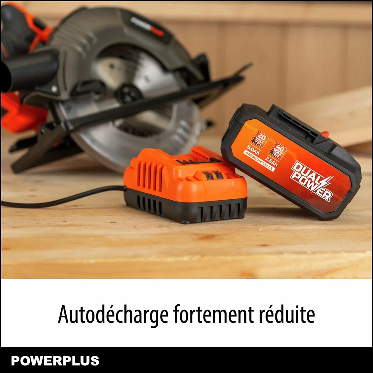 POWERPLUS - Juego de batería y cargador de doble potencia POWDP90640-2x20V, 5.0Ah, 2.5Ah batería - para herramientas de 20 V y 40V - Cargador de 2 A - para baterías de 20 V y 2 x 20 V - Para