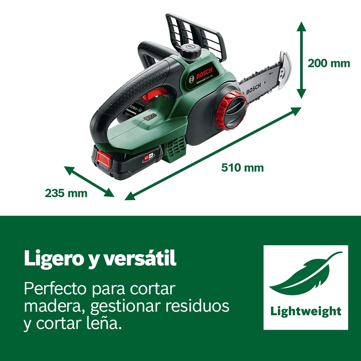 Bosch sierra de cadena a batería UniversalChain 18 (sin batería, caja de cartón, sistema SDS, longitud de la espada: 200 mm, sistema de 18 V)