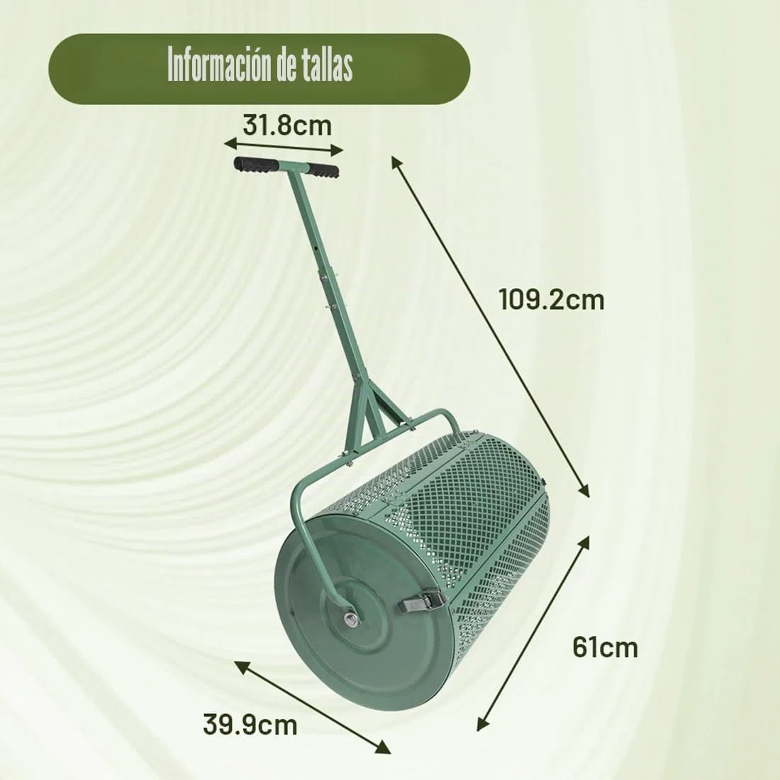 Esparcidor De Compostaje De 75 L con Asa,con Bloqueo Lateral para Esparcir Fertilizante,Multiusos, Red De Metal, Esparcidor De Abono, Rodillo De Semillas, Esparcidor De Semillas, Color Verde