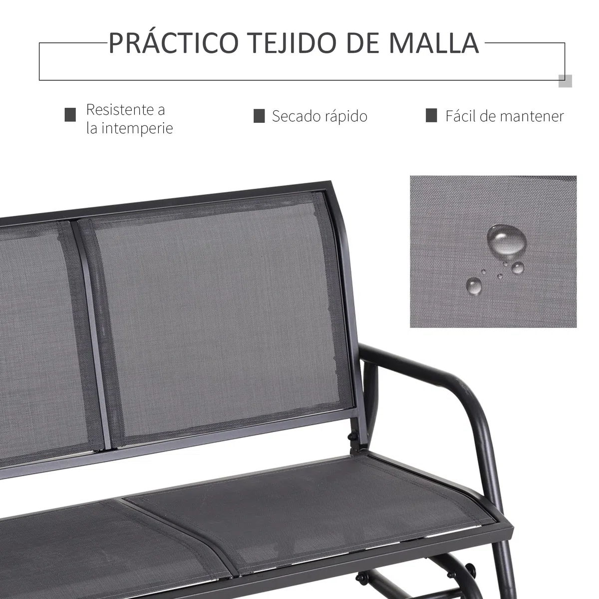 Outsunny Banco Balancín de 2 Plazas Silla Mecedora de Jardín Tubo de Metal y Tela Texteline Transpirable para Exterior Carga Máx. 200 kg 120x70x85 cm Gris