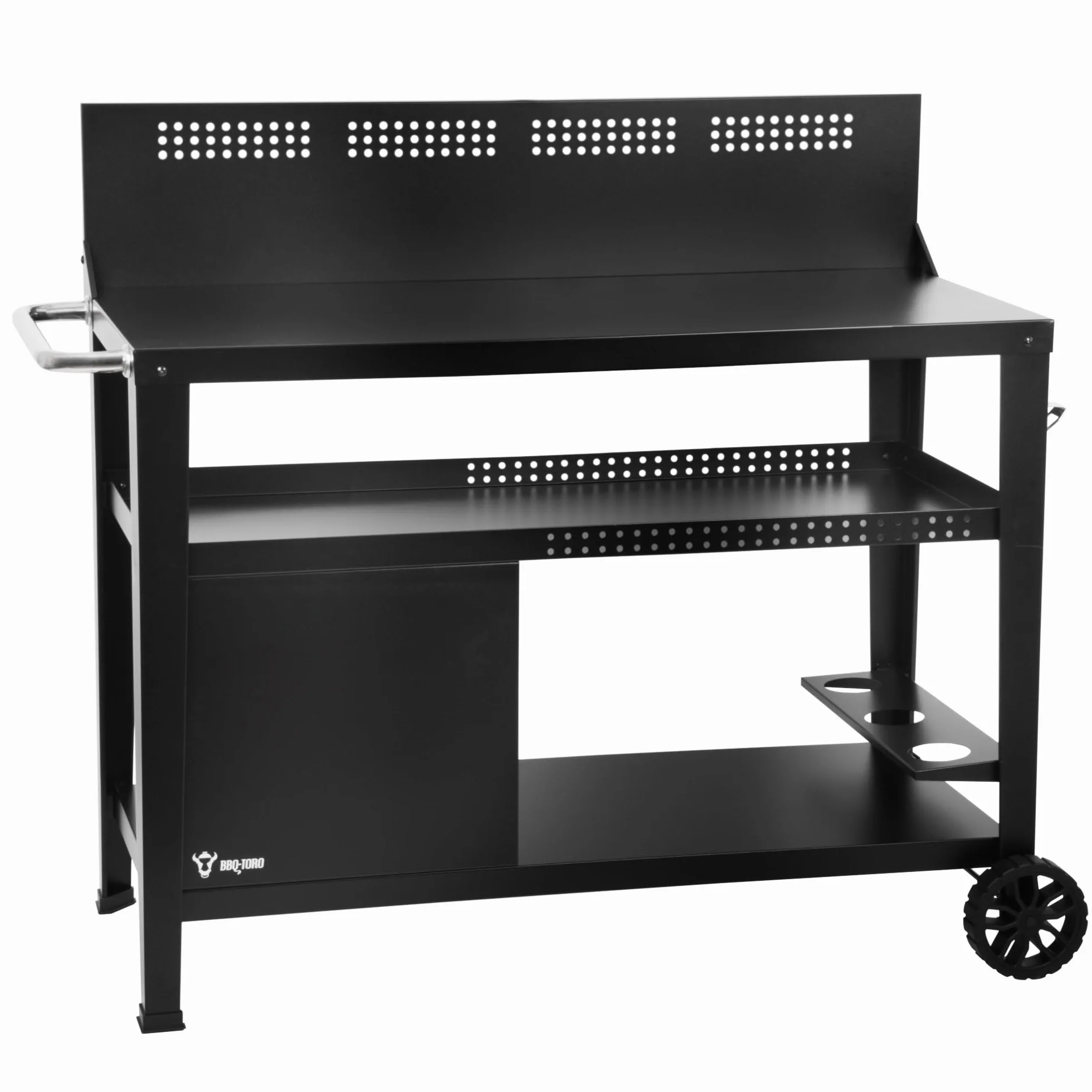 BBQ-Toro Carro Parrilla 125 x 57 x 104 cm | Negro | Mesa Grill con Gran Superficie Trabajo | Mesa Auxiliar BBQ con Paraviento | Trolley Exterior | Carro Servicio con Estante