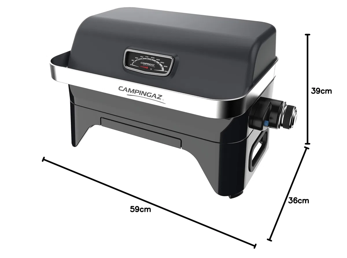 Campingaz Attitude 2go Barbacoa de gas | Parrilla de mesa a gas | Barbacoa portátil para balcón y camping | Con termómetro y parrilla de hierro fundido | Funciona con botellas de gas estánda