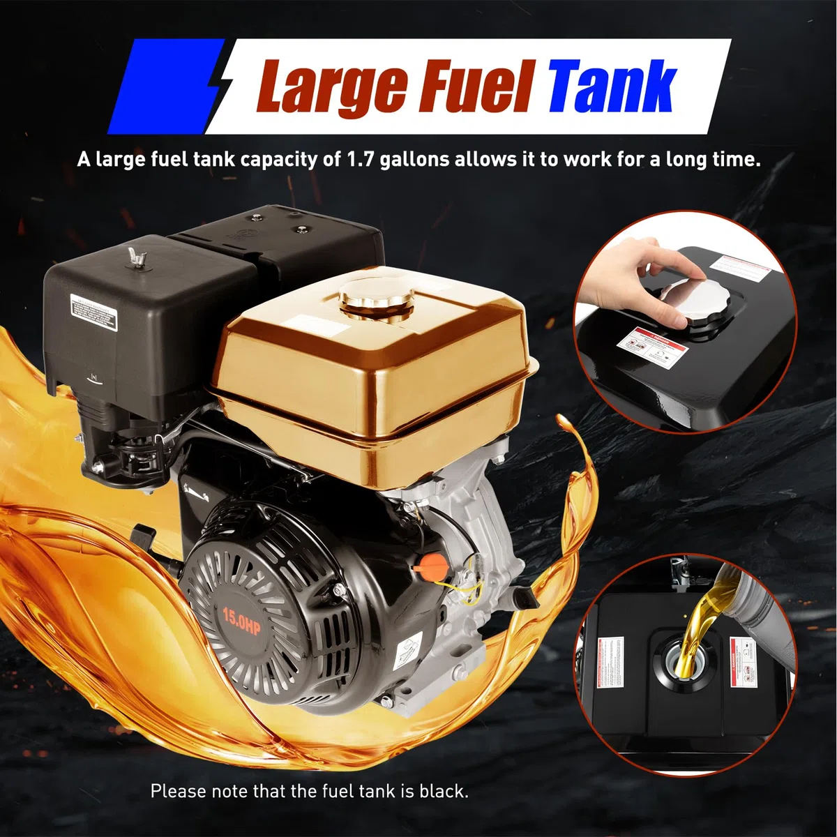 Motor de gasolina de 15 CV, motor de 4 tiempos, 420 cc, con arranque por cable, motor de gasolina de 3600 rpm, 9700 W, bajo consumo de combustible para dispositivos agrícolas, Home Backup (12,9 x 16,1