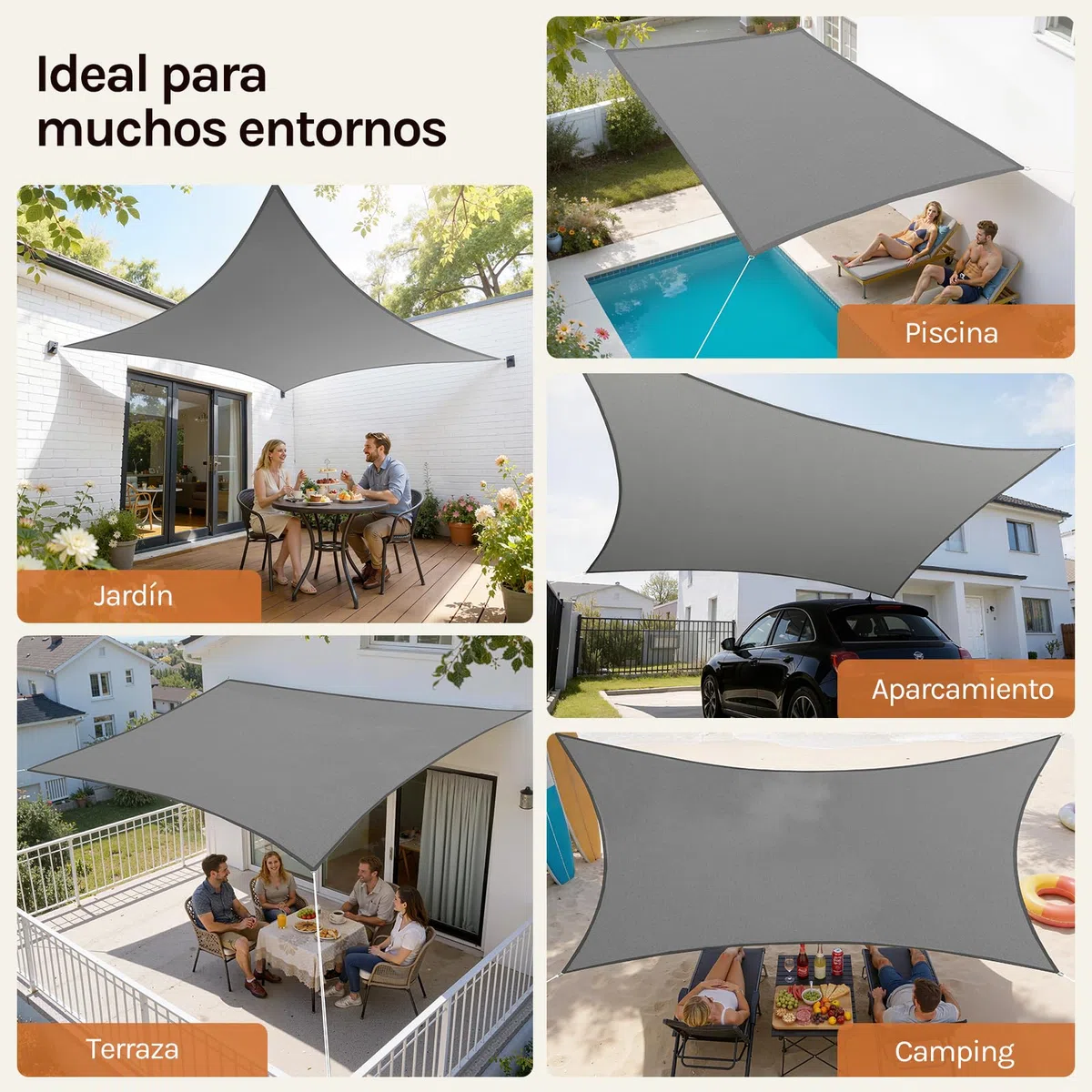 WOLTU Toldo Vela Impermeable Rectangular 4x5 m Poliéster Protección Rayos UV Intemperie para Patio Exteriores Jardín Color Arena Gris