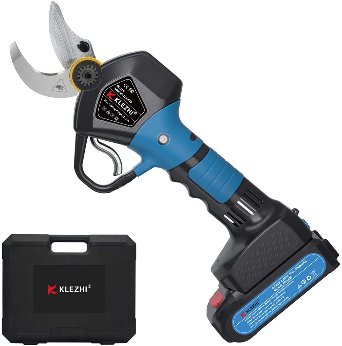Tijeras de Podar Electricas, Podadora con Bateria Profesional, Bateria Litio 2Ah Recargable con 2 Repuestos, Corta Rango 30mm, 6-8 Horas, Tijeras de Podar Bateria de Ramas Arboles, Negro
