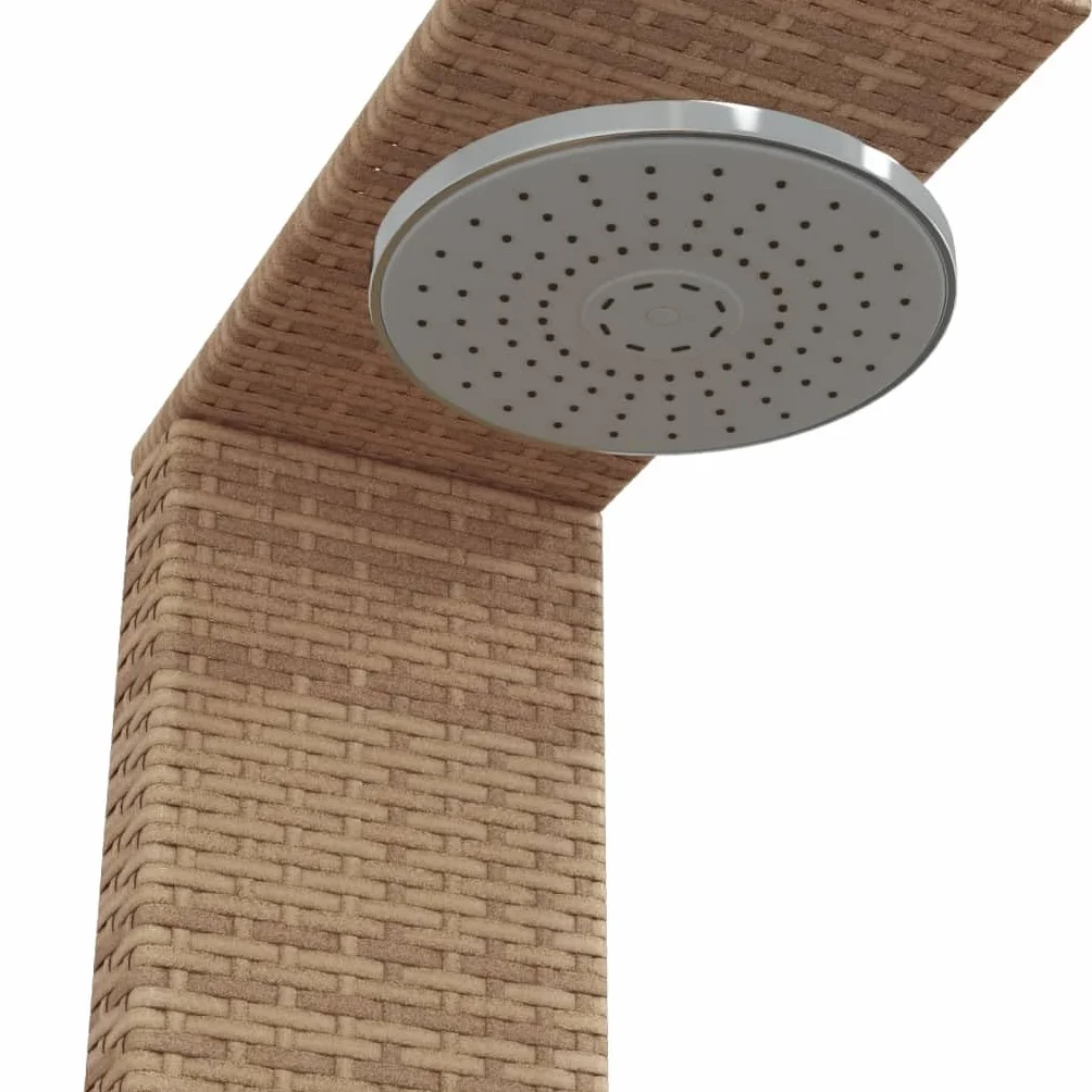 vidaXL Ducha de Exterior, Ducha con Rociador Giratorio, Ducha para Piscina, Mueble para Patio Jardín, Ratán PE y Madera Acacia Beige