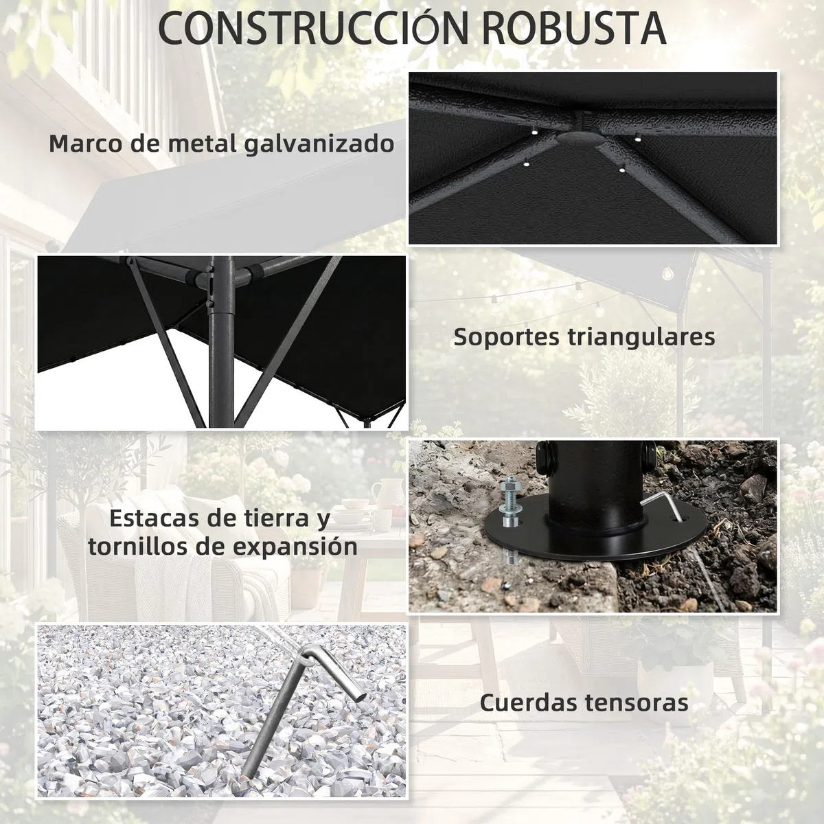 Outsunny Pérgola de Jardín 3x3 m, Cenador de Jardín con Techo Inclinado, Dosel UPF30+ y Estructura de Metal Galvanizado, Pabellón para Exterior, Patio, Terraza, Gris Oscuro