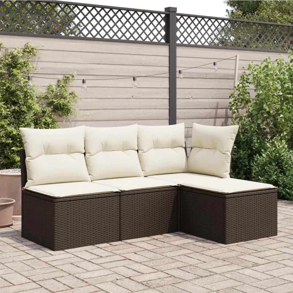 Genérico Taburete de jardín con cojín ratán sintético marrón 55x55x37 cm,Mobiliario,Muebles de jardín,Otomanas de Exterior,Marrón,7 kg,366206
