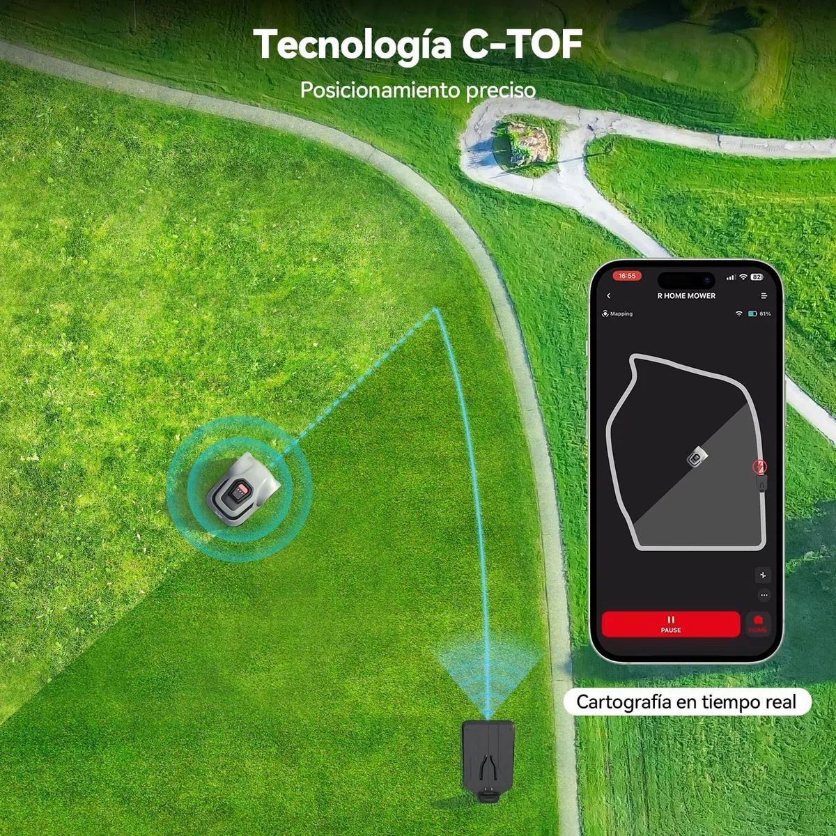 Redkey MGC500 Robot Cortacesped, MAX. 800m², Detección de Rotura de Cable,Pendiente Ascendente 45%, Ajuste Inteligente de la Altura de Corte, Control de la APP,Silenciamiento Automático, para Jardines