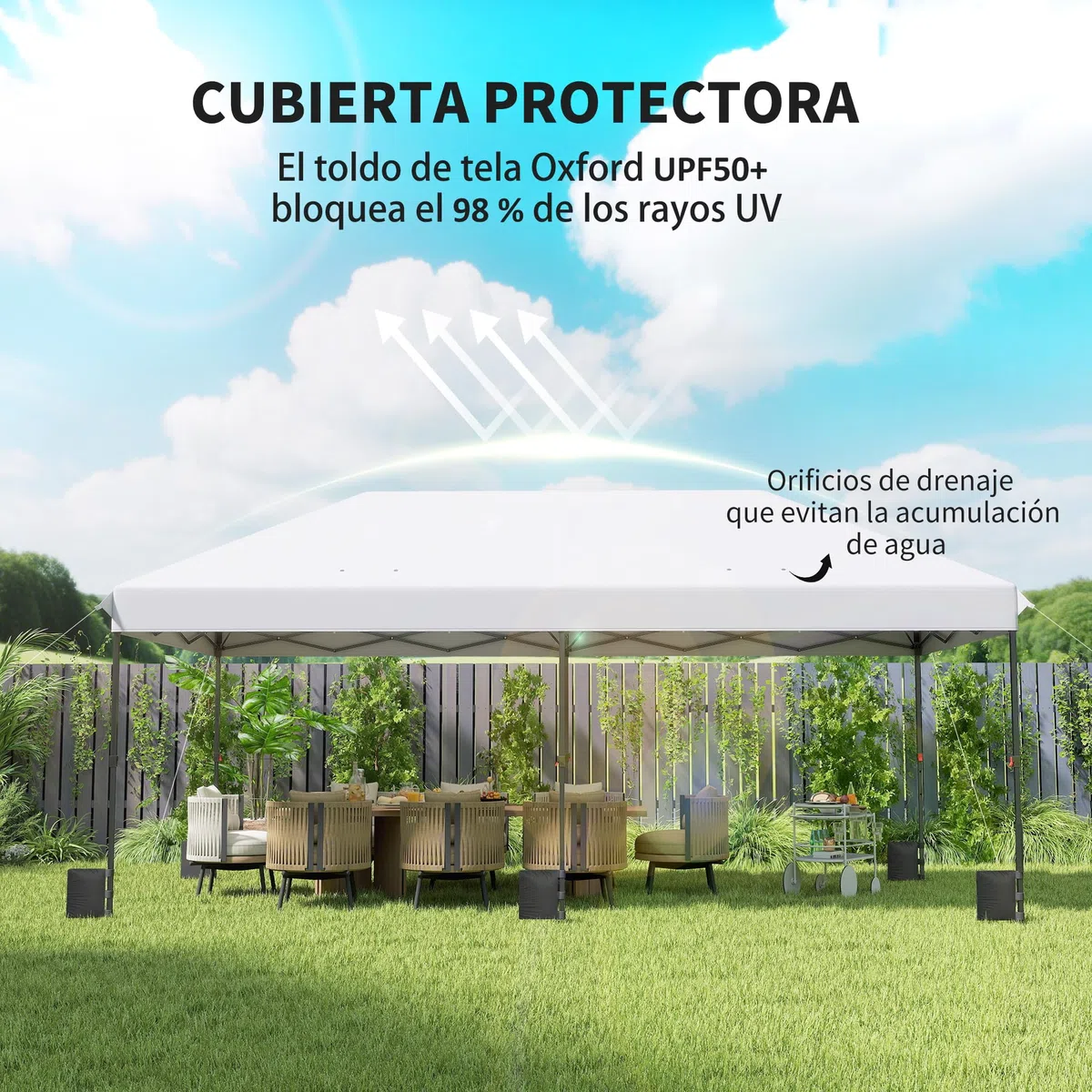 Outsunny Carpa Plegable Gazebo 6x3 m, Pop-up, Cenador de Jardín Altura Ajustable en 3 Niveles, Toldo Protección UPF50+, Montaje Fácil con Bloqueo Central, 6 Sacos de Arena y Bolsa con Ruedas, Plateado