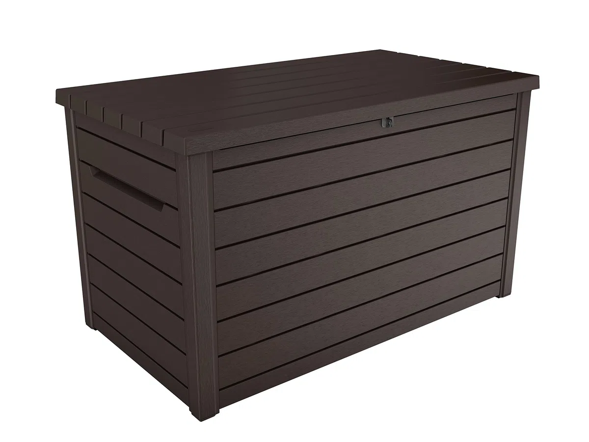 Keter Ontario - Arcón exterior, Baúl almacenaje, Capacidad 870L, Resina, Color Marrón, Ordenación jardín y terraza, 147 x 83 x 86 cm