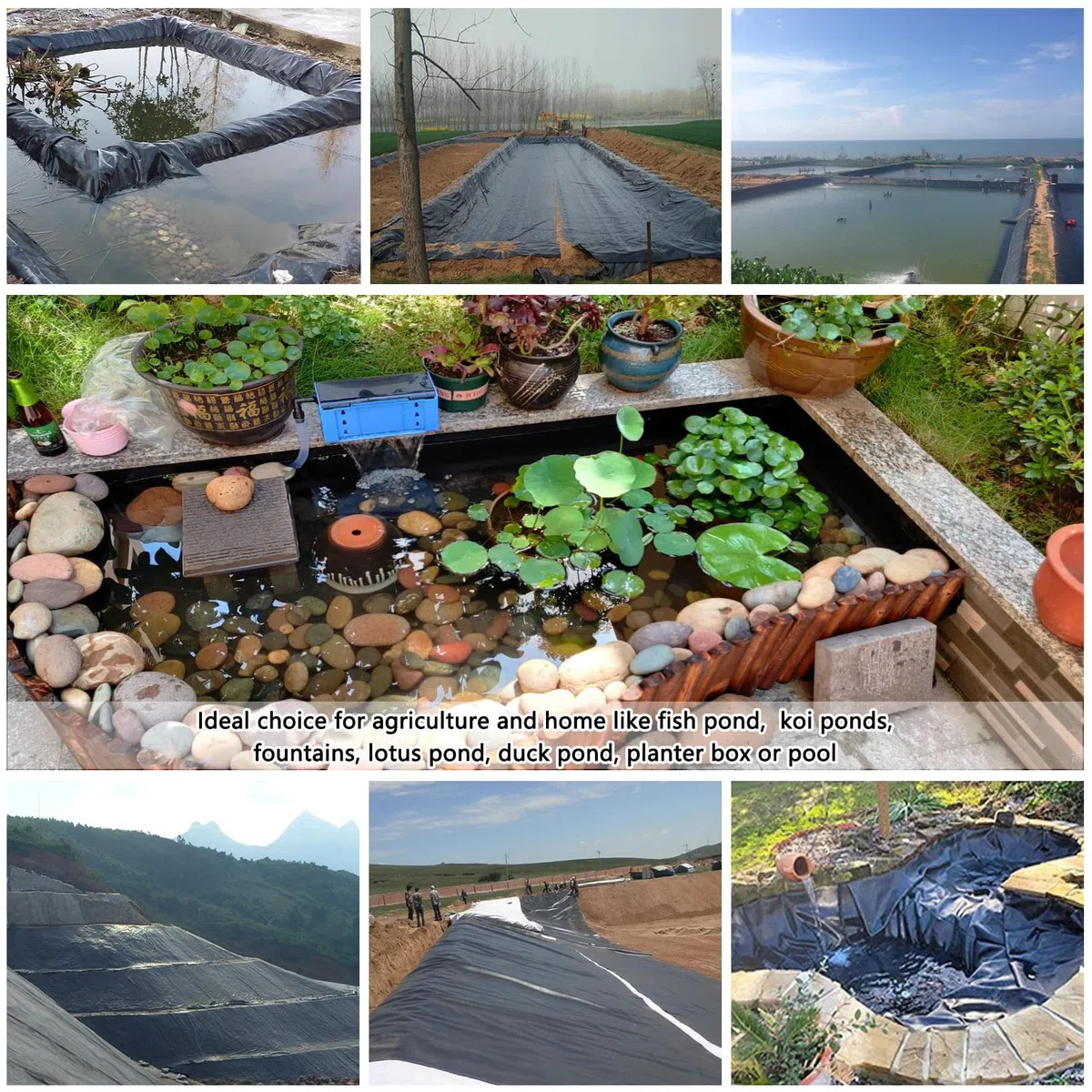 Revestimiento para Estanque de HDPE, Flexible Mallas para Estanque Resistente al Desgarro 0,2mm Lona para Estanques de Jardín, Koi y Piscinas de Peces(Size:8x8m,Color:Negro)