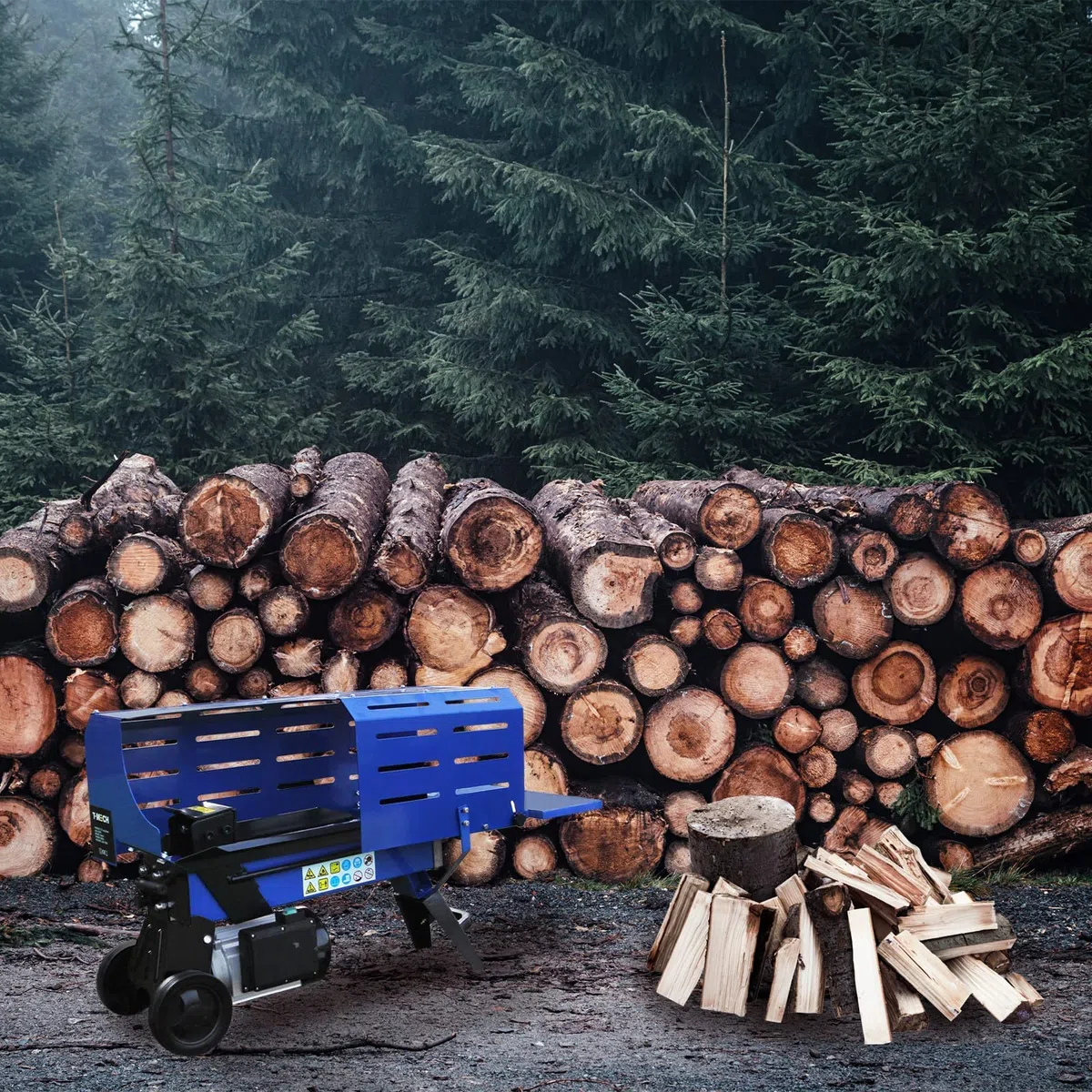 Divisor de troncos hidráulico de 5 toneladas de 3L eléctrico de 2000 W, motor de madera, hacha cortadora de madera, 2 cuchillas duoblade | 370 mm de longitud máxima de tronco