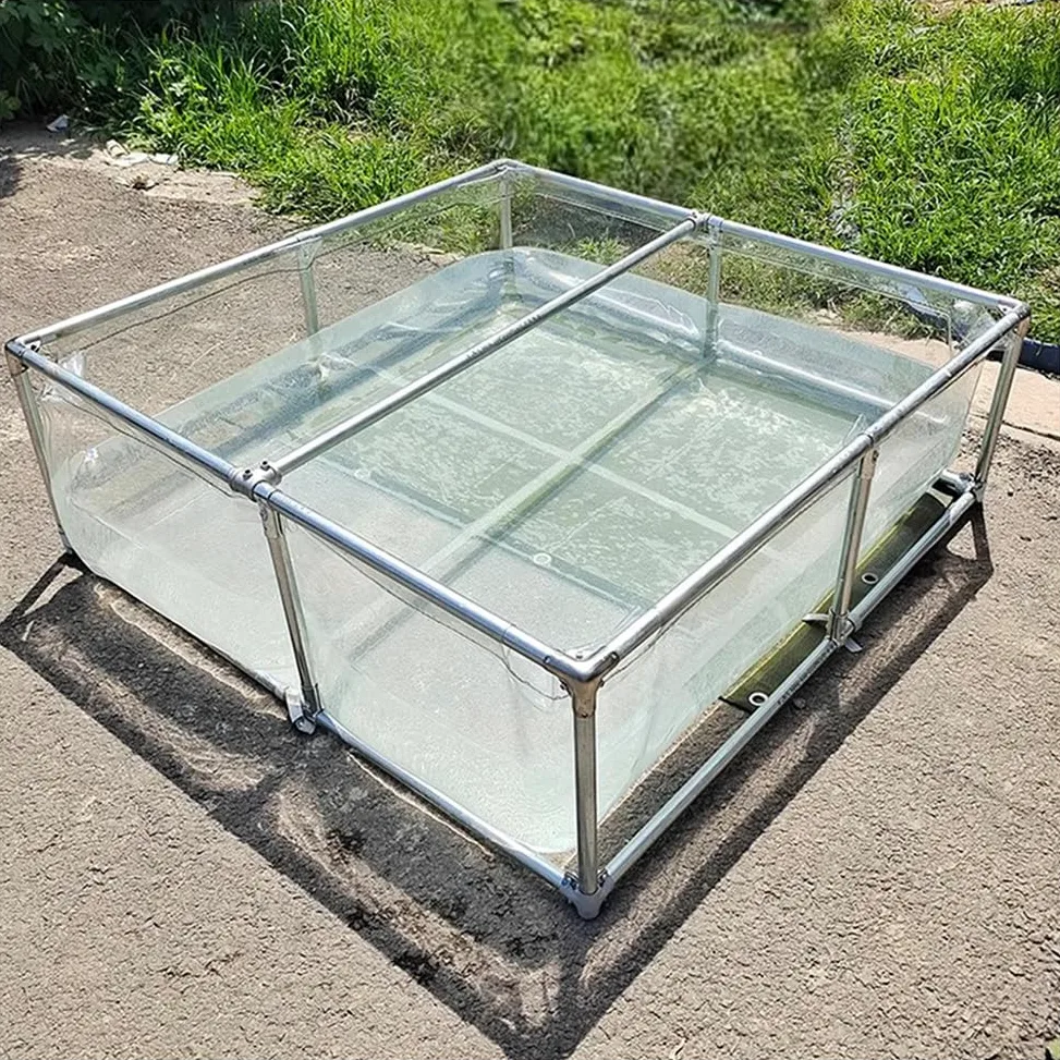 Estanque de piscina para acuario con panel de visualización transparente y válvula de drenaje, estanque de peces de lona de PVC con marco, para estanques, peceras, koi, peces de colores y exhibiciones