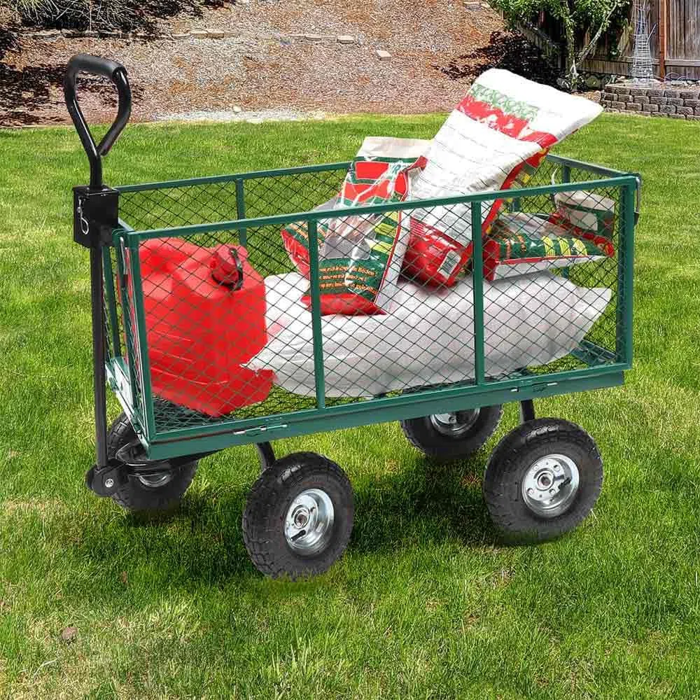 TERRE JARDIN Carro de Jardín XXL 200 L, 4 Ruedas, 300 Kg de Carga - Carro Plegable, Plataforma de Transporte, Carro para Leña, Remolque con Enganche, Neumáticos Hinchables 27 cm
