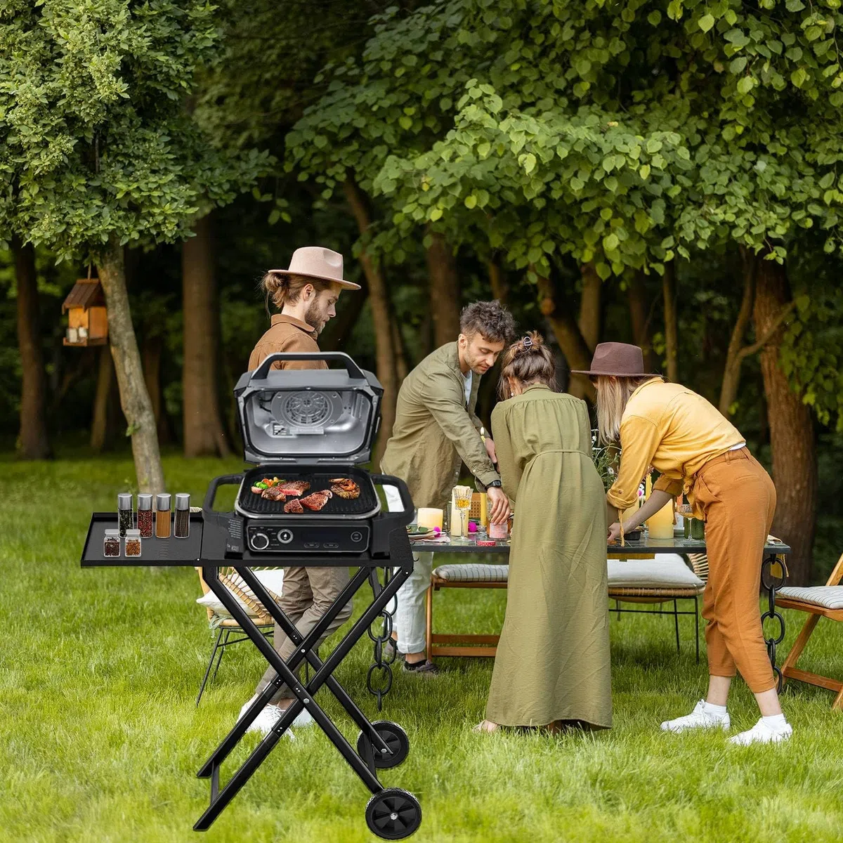 Soporte para Parrilla Ninja OG701, Carros Plegables para Barbacoa al Aire Libre, Carrito de Plegable Portátil con Mesa