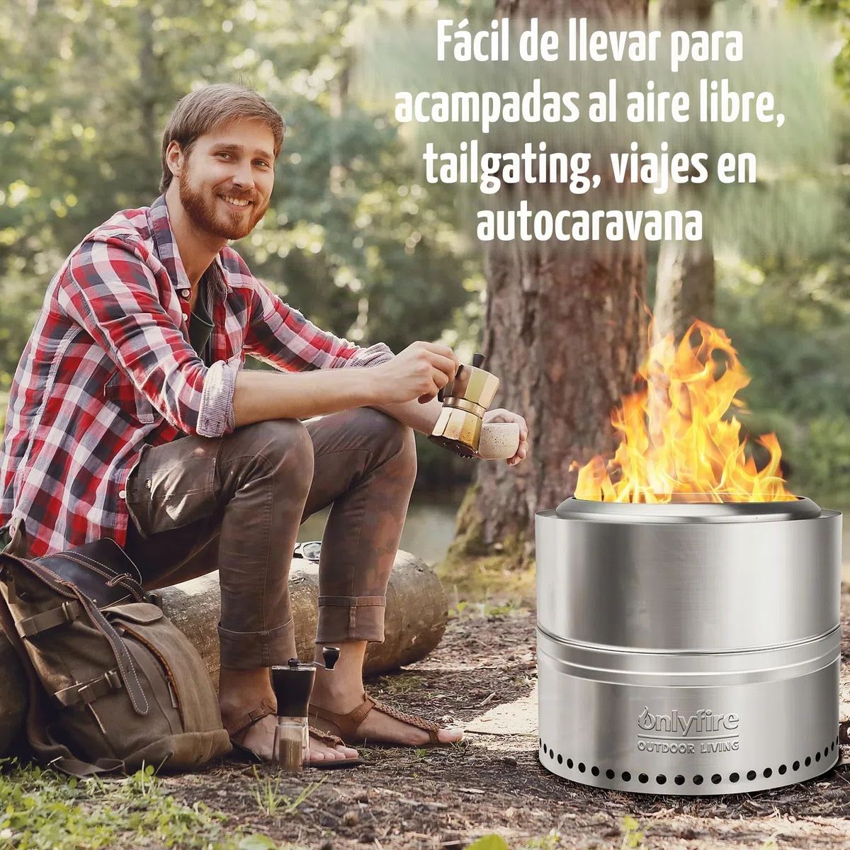 Onlyfire Brasero sin Humos Leña, Camping Portátil de Acero Inoxidable para Hogueras Al Aire Libre con Bolsa de Transporte para Camping, Barbacoa, Patio, Fiesta en El Jardín y Playa,⌀50 cm