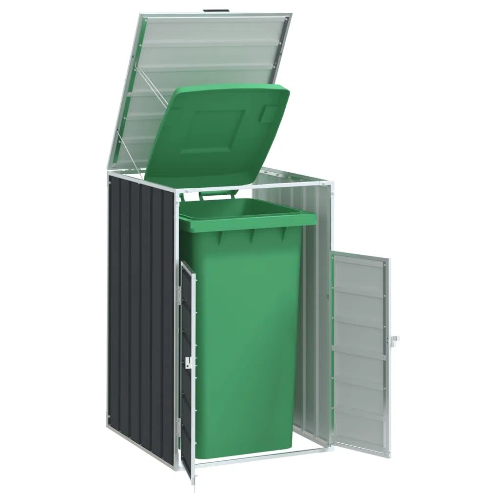 Gecheer Cobertizo de contenedor de Basura Acero Antracita 72x81x115 cm,Cubo de Basura,Almacenamiento de Cubos de Basura,Cobertizo para Papeleras Jardín