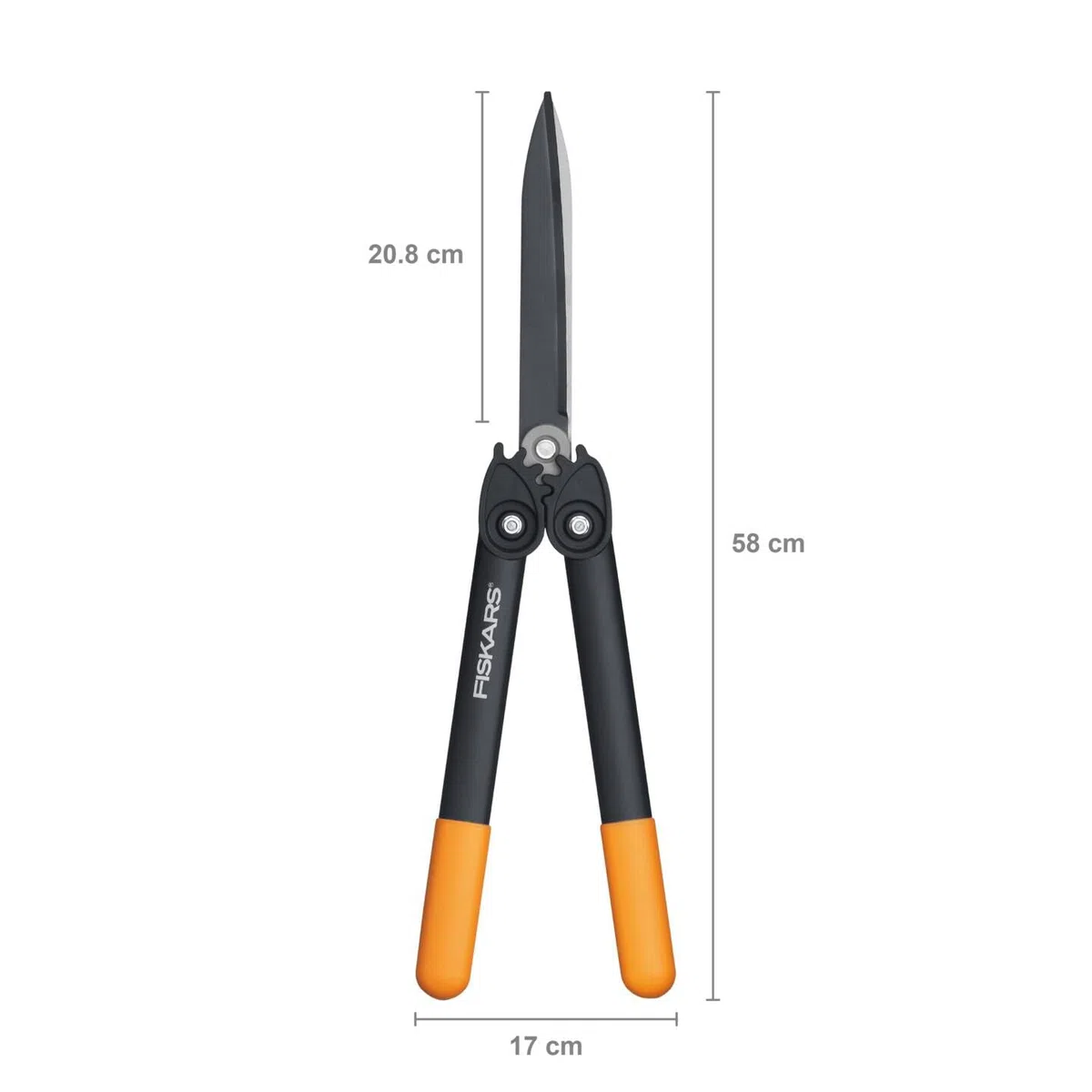 Fiskars Tijeras cortasetos PowerGear II, Revestimiento antiadherente, Hojas de acero inoxidable, Longitud: 57 cm, HS72, Negro/Naranja, 1000596