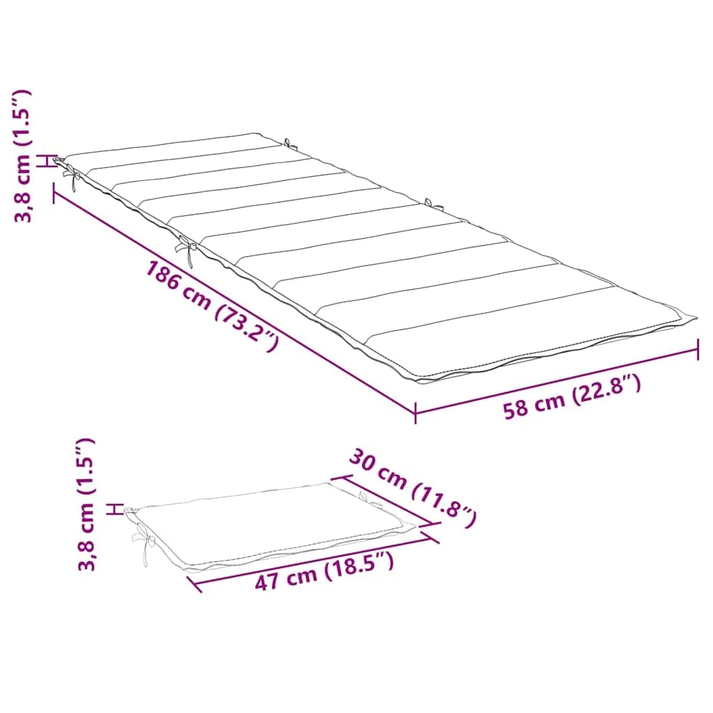 vidaXL Cojín para Tumbona Tela Rojo Melange 186x58x4 cm, cojín de Exterior, cojín Asiento de jardín, cojín para Muebles de jardín, cojín de jardín