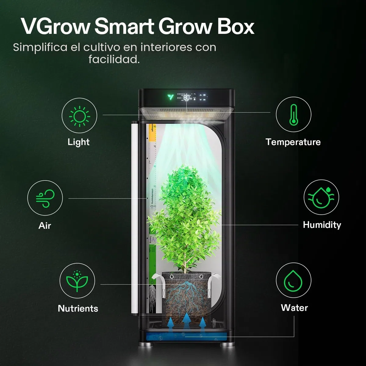 VIVOSUN VGrow Caja de Cultivo Inteligente Todo en Uno, Sistema con Luz de Cultivo Samsung LM301H EVO, Sistema Avanzado de Circulación y Ventilación, Riego, Ventana Magnética, Hidroponía Interior