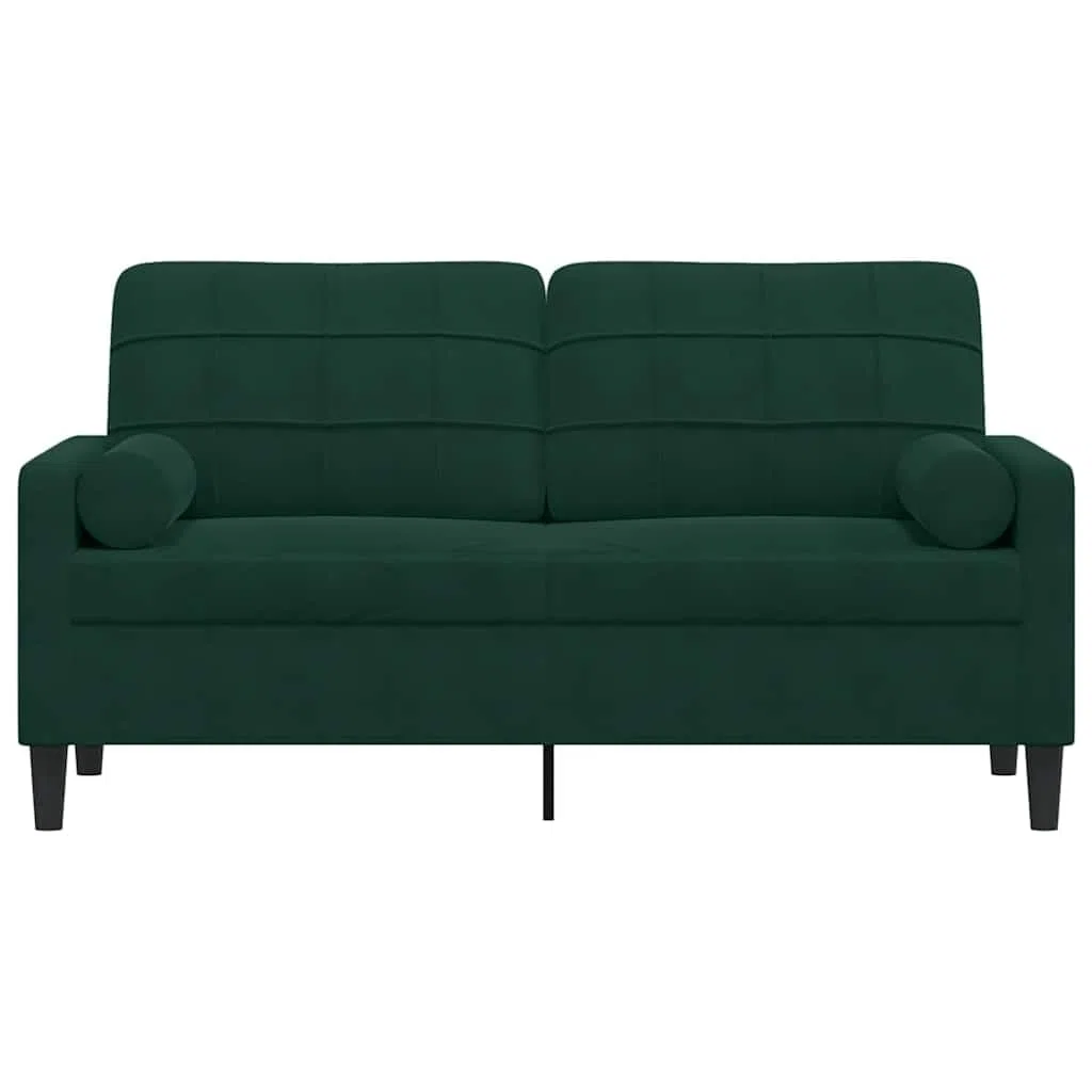 vidaXL Sofá de 2 plazas con Cojines Terciopelo Verde Oscuro 140 cm, sofá, sofá de salón, sofá de Tela, sofá tapizado, sofá de Tres plazas