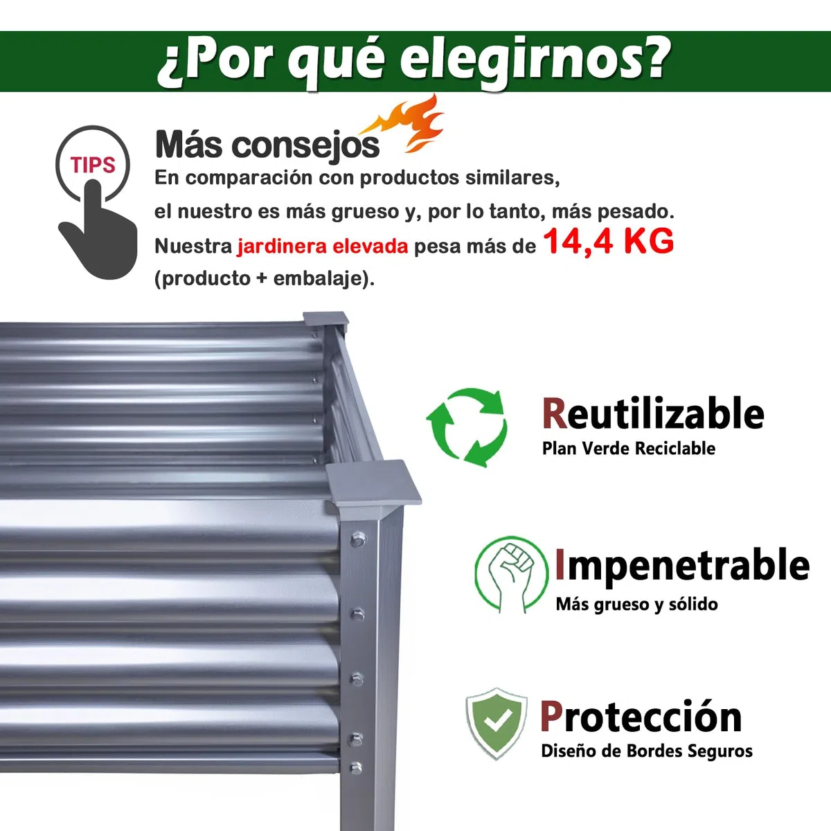 Cama elevada de jardín con patas galvanizadas, cajas elevadas para exteriores, para verduras, flores, hierbas, balcón, patio trasero (120 x 60 x 80 cm, metal)