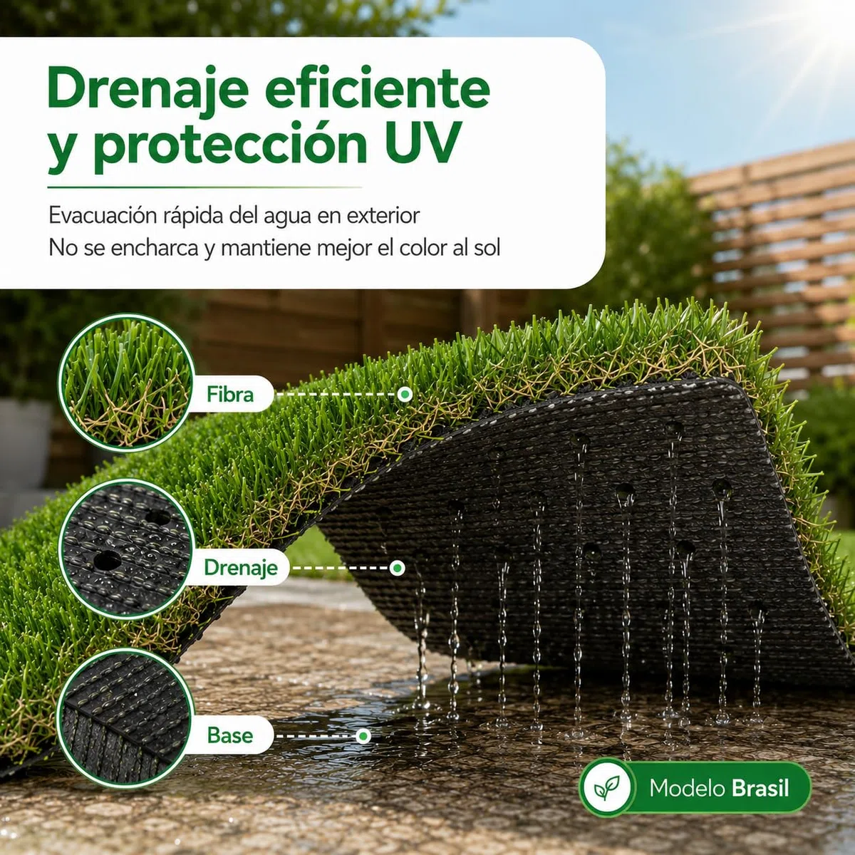 Césped Artificial Premium 25mm, Rollo de 2x10 Metros, Modelo Brasil, 13.650 Puntadas, 5.900Dtex. Máximo Realismo, Alta Densidad, Ideal para Exteriores, Piscinas, Terrazas y Jardín