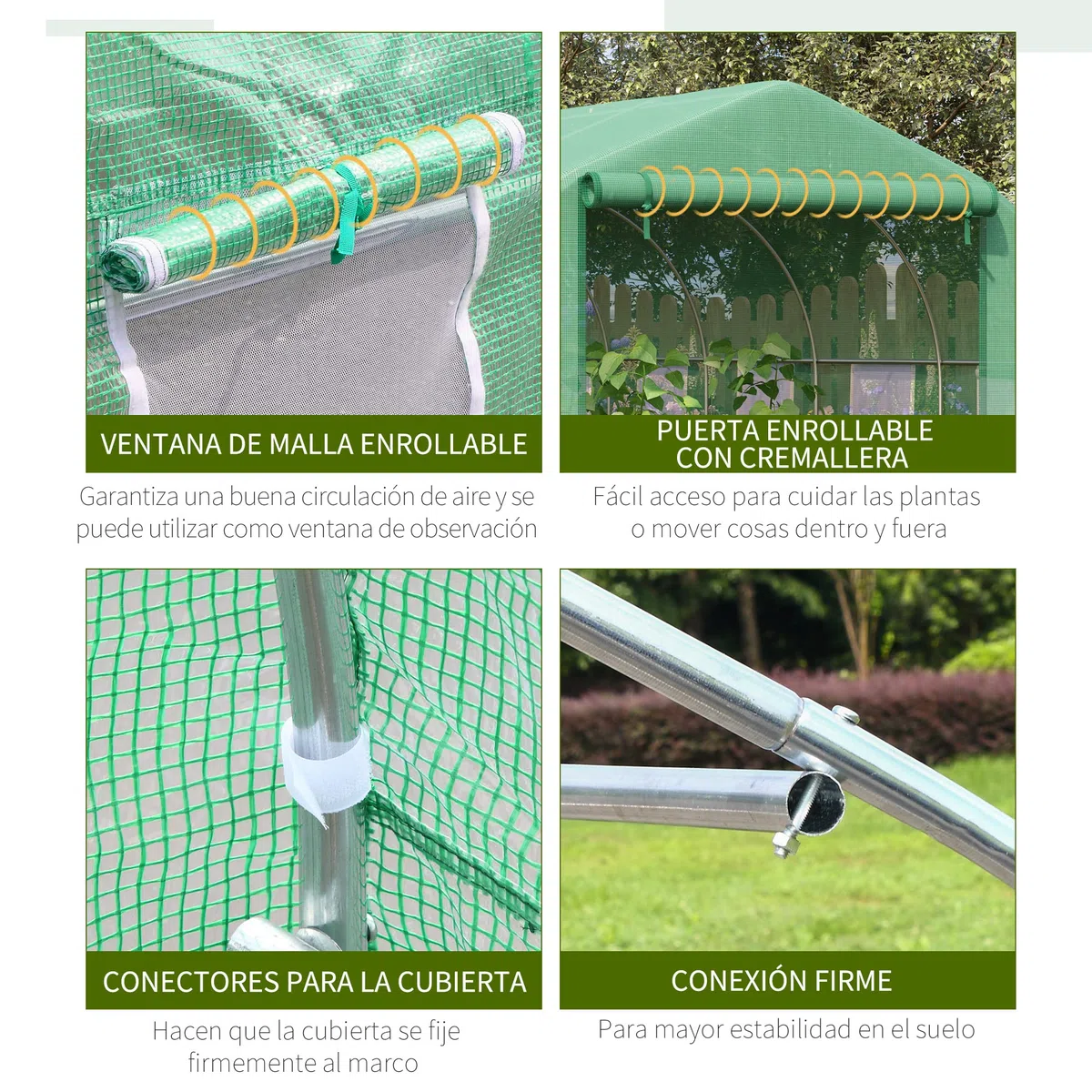 Outsunny Invernadero de Exterior Invernadero de Túnel 6x3x2 m Invernadero de Jardín Grande con 12 Ventanas y Puerta Enrollable con Cremallera Macro de Metal para Cultivo Plantas Verde