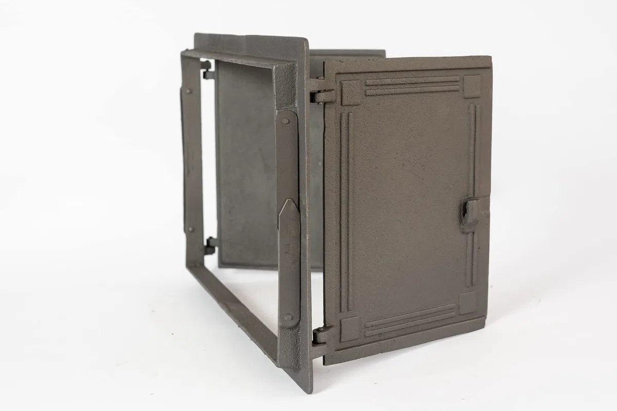 Sezam, Puerta de horno de hierro fundido, puerta doble para horno de pizza de 48 x 32,5 cm, con termómetro de 500 C, horno de pan, cocina de jardín y cámara de ahumado, color grafito
