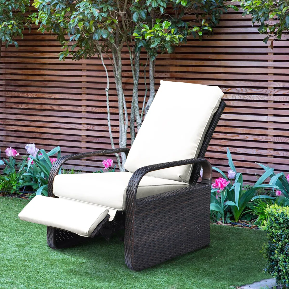 ART TO REAL Silla reclinable de Mimbre de Resina para Exteriores con Cojines