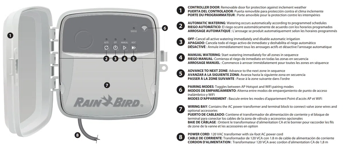 Rain Bird RC2 Controlador residencial conectado de 8 estaciones | RC2-8