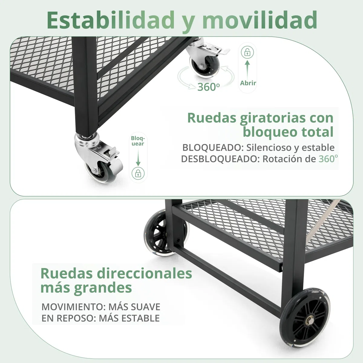 LUE BONA Mesa de Barbacoa con 2 Niveles,Carro de Barbacoa con 4 Ruedas Cerradas,Postre Exterior para Barbacoa con Ganchos y Estante,Carrito de Comedor para Cocinas,Barbacoas,Fiestas,47x70x86 cm,Negro